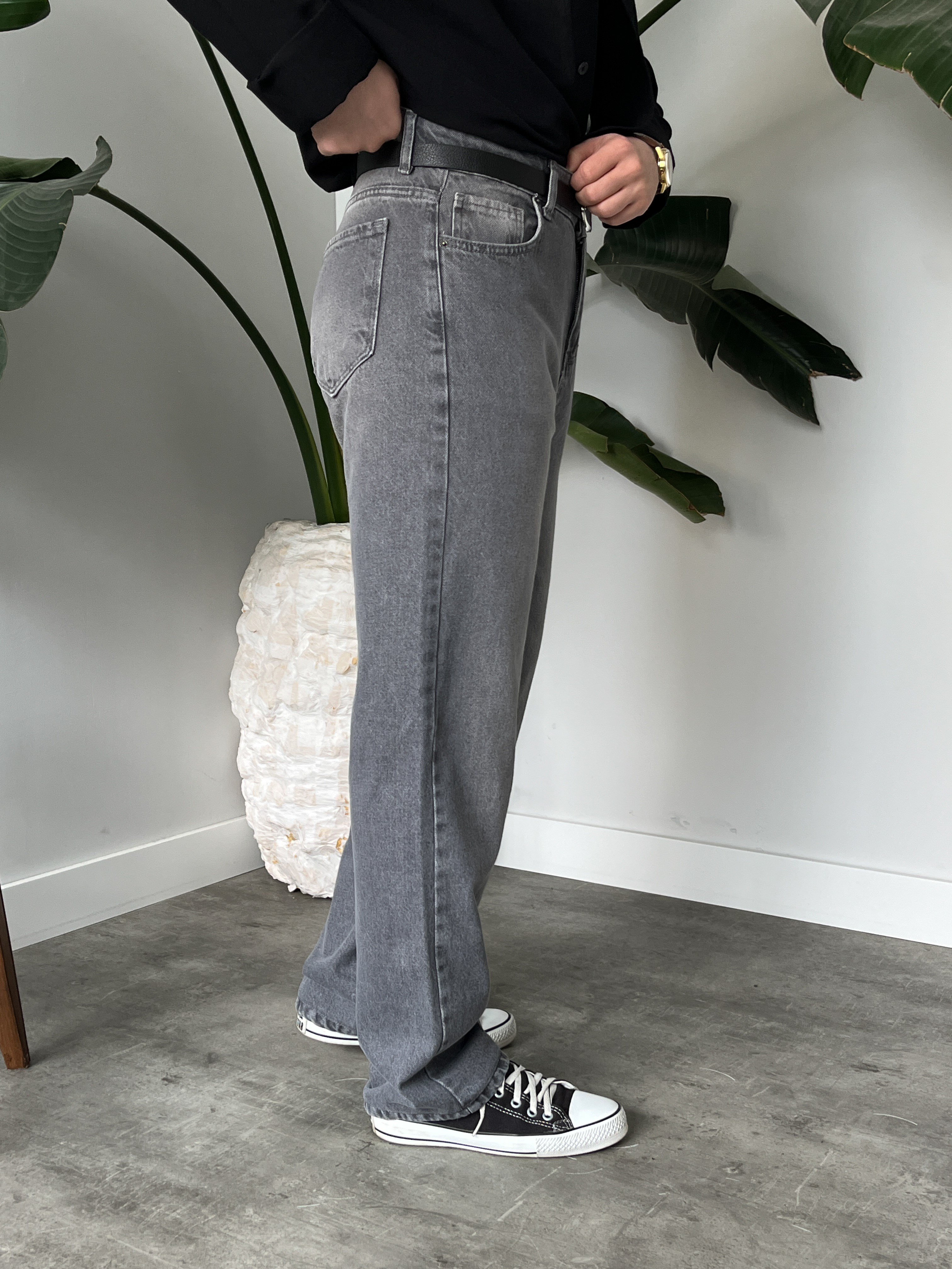 Gri Yıkamalı Baggy Jean