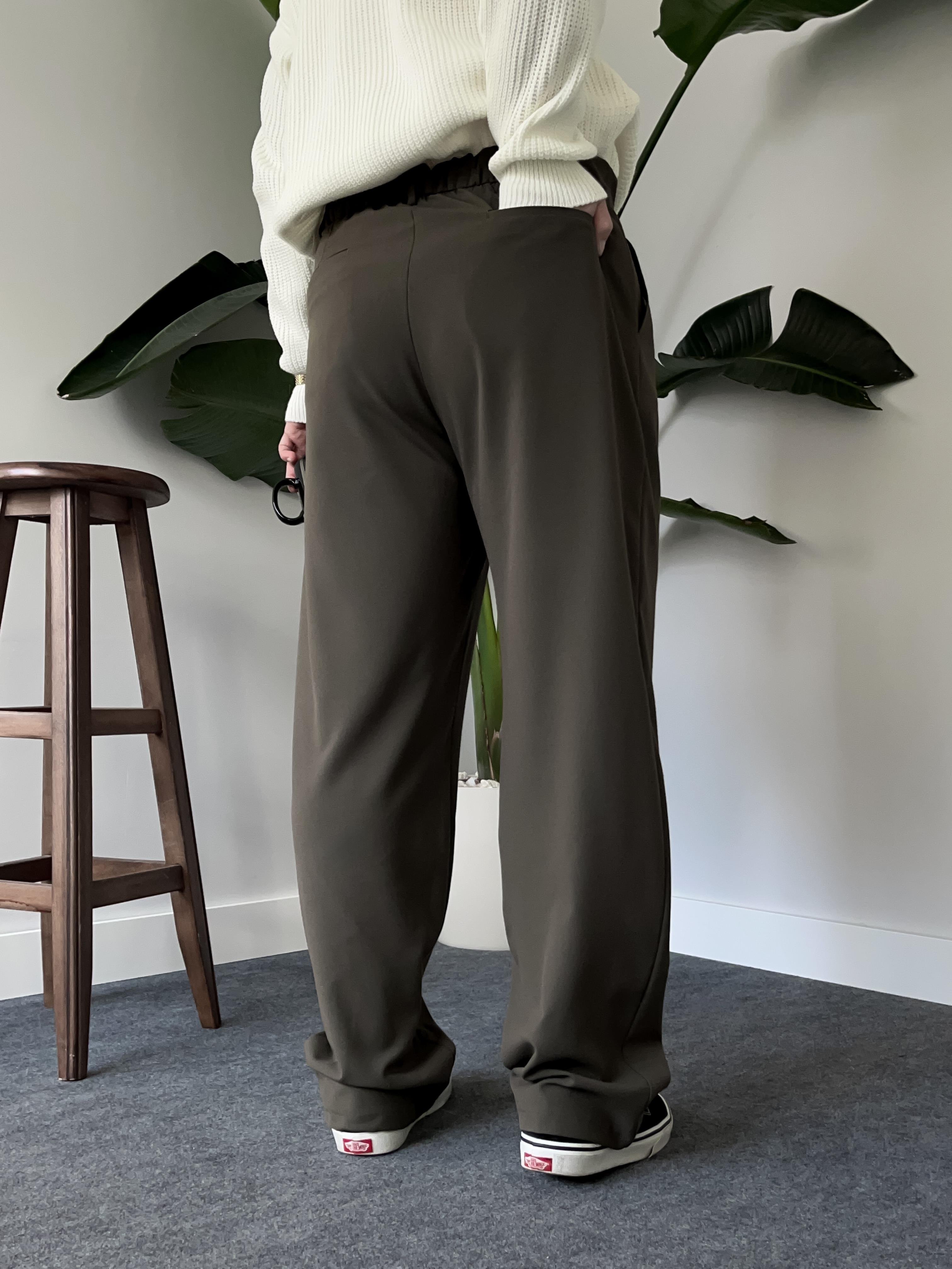 Haki Baggy Kumaş Pantolon