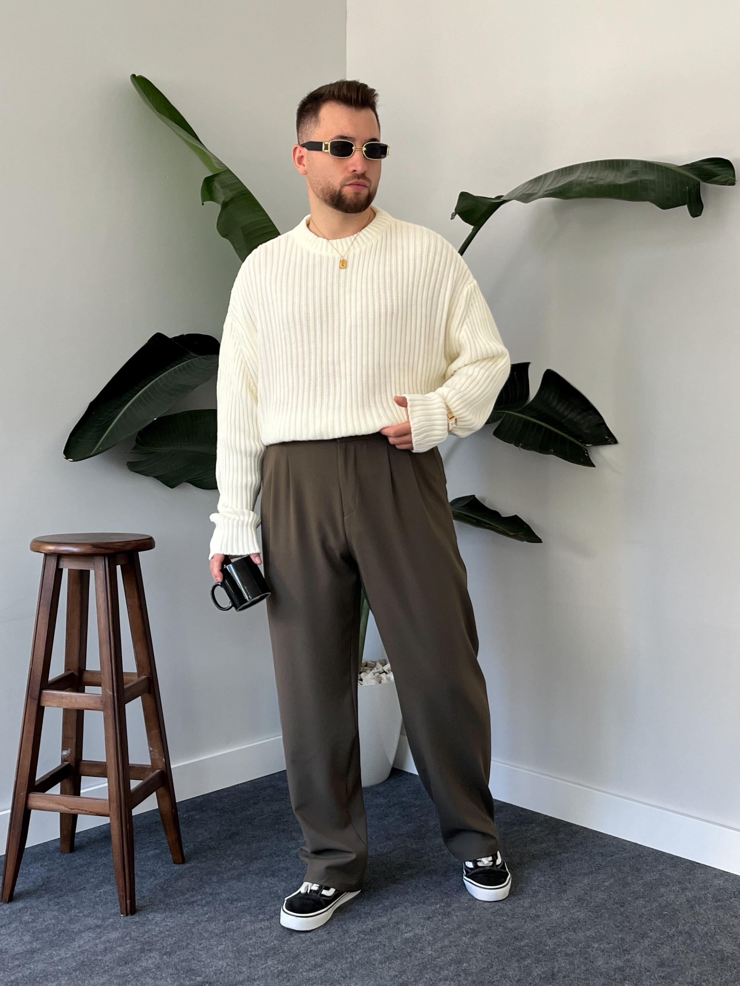 Haki Baggy Kumaş Pantolon