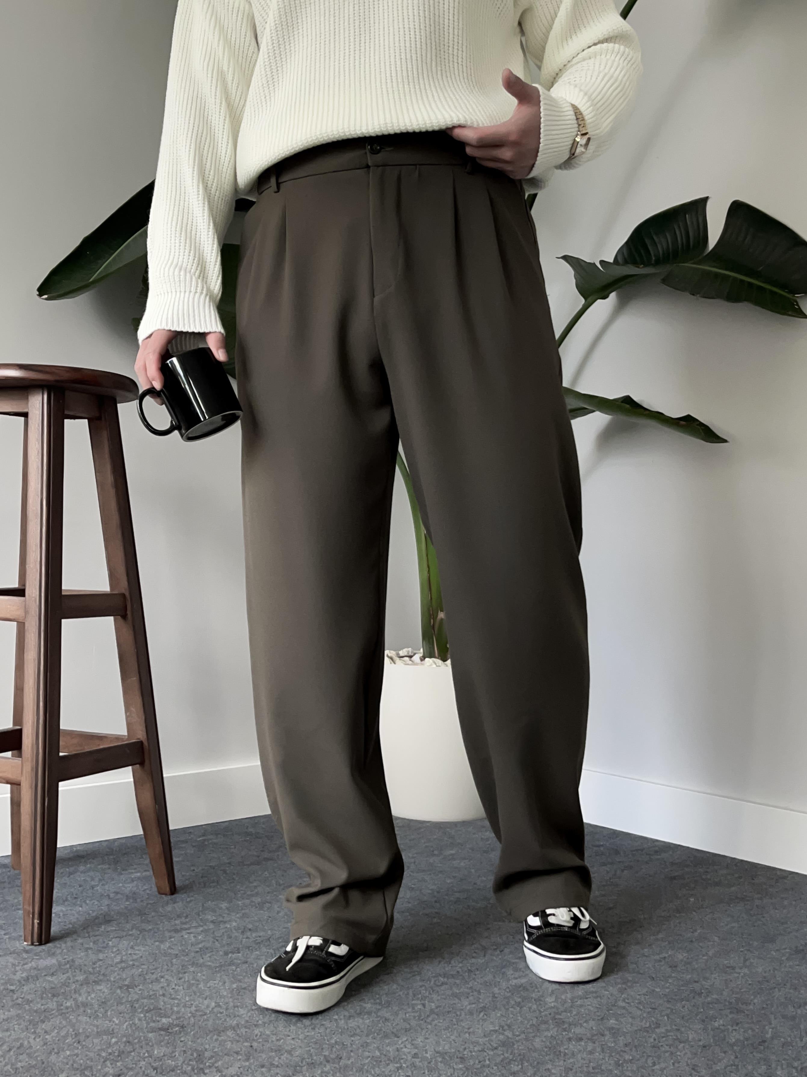 Haki Baggy Kumaş Pantolon