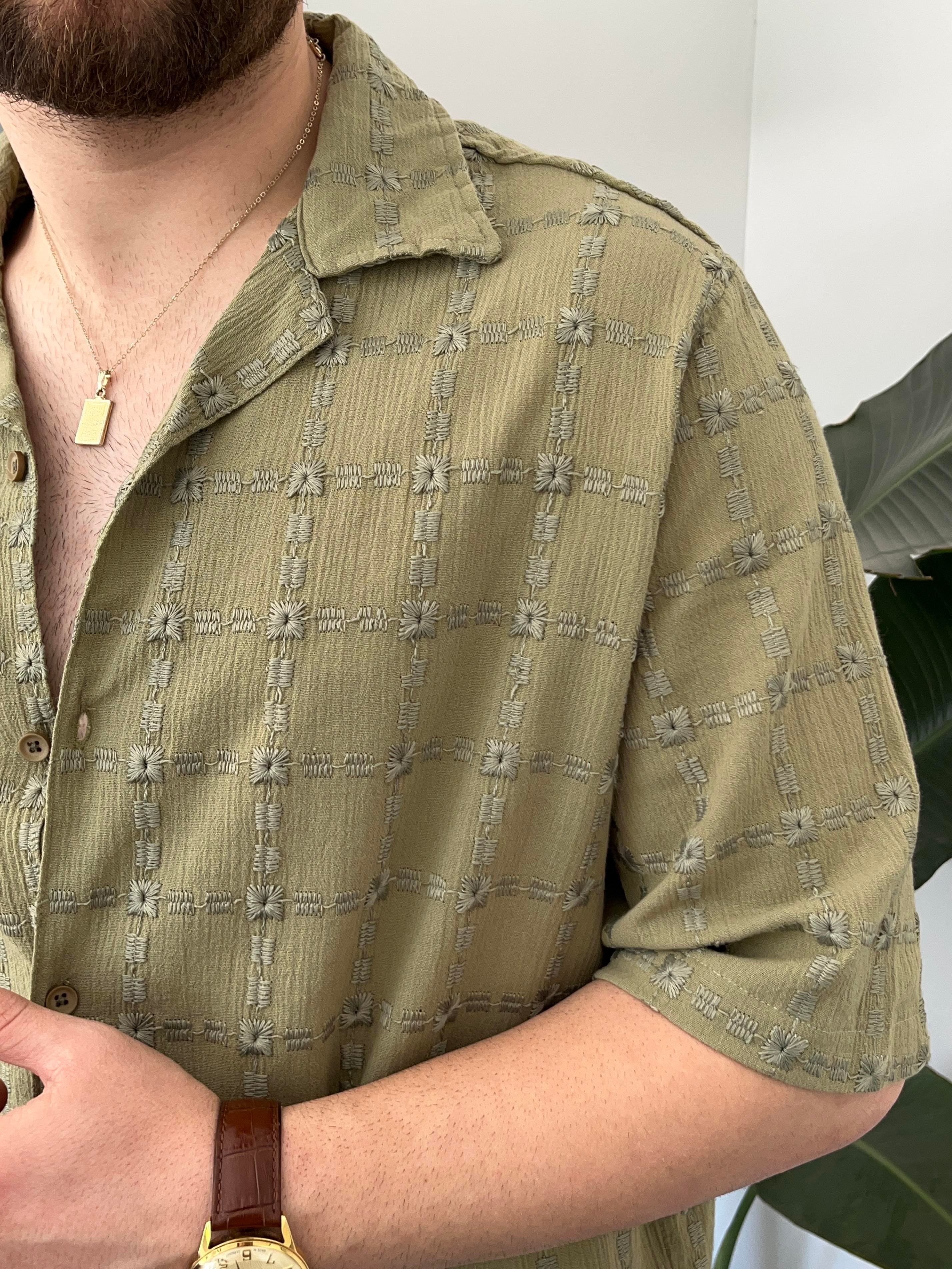 Haki Ekose Kareli Oversize Gömlek