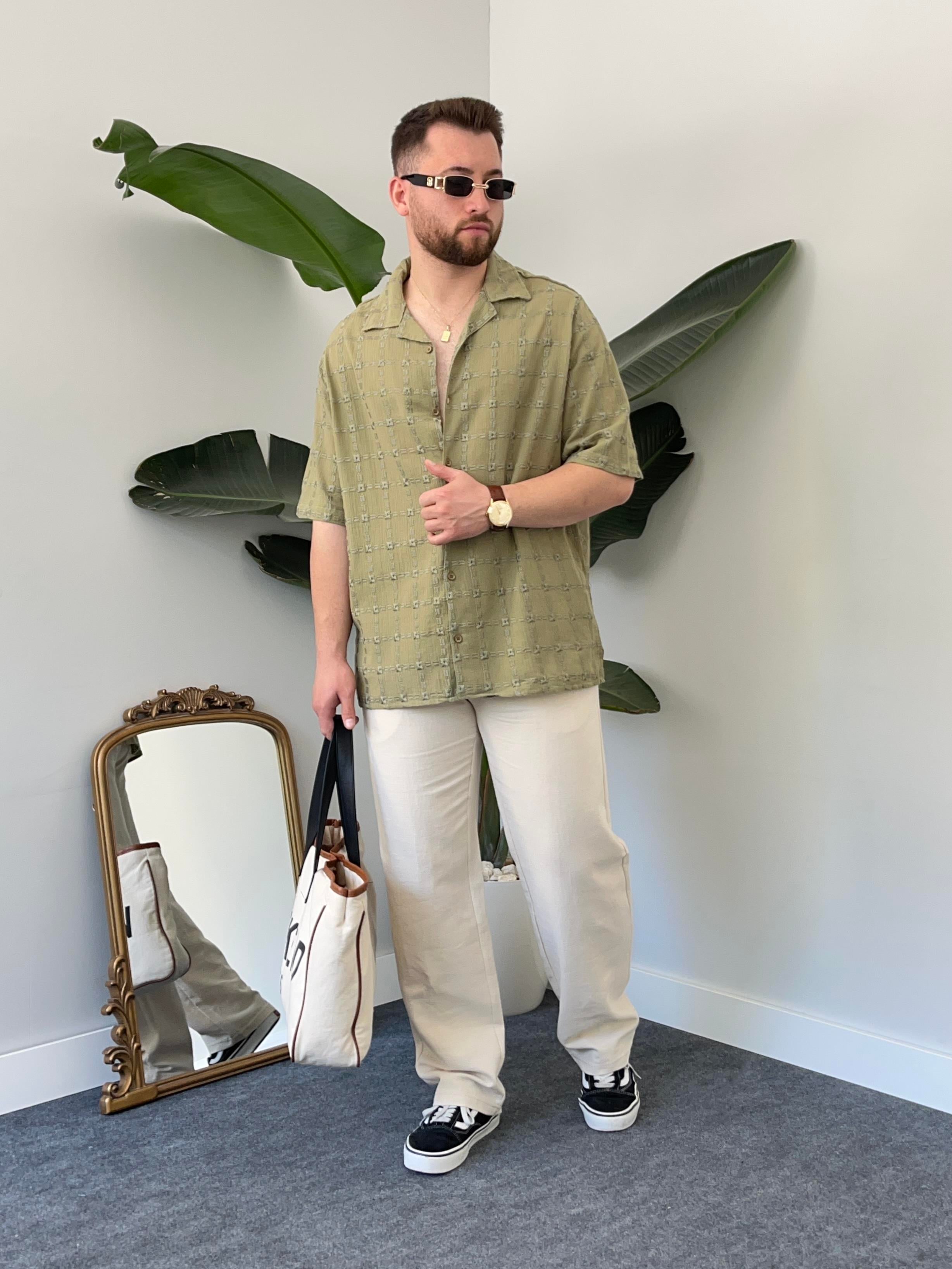 Haki Ekose Kareli Oversize Gömlek