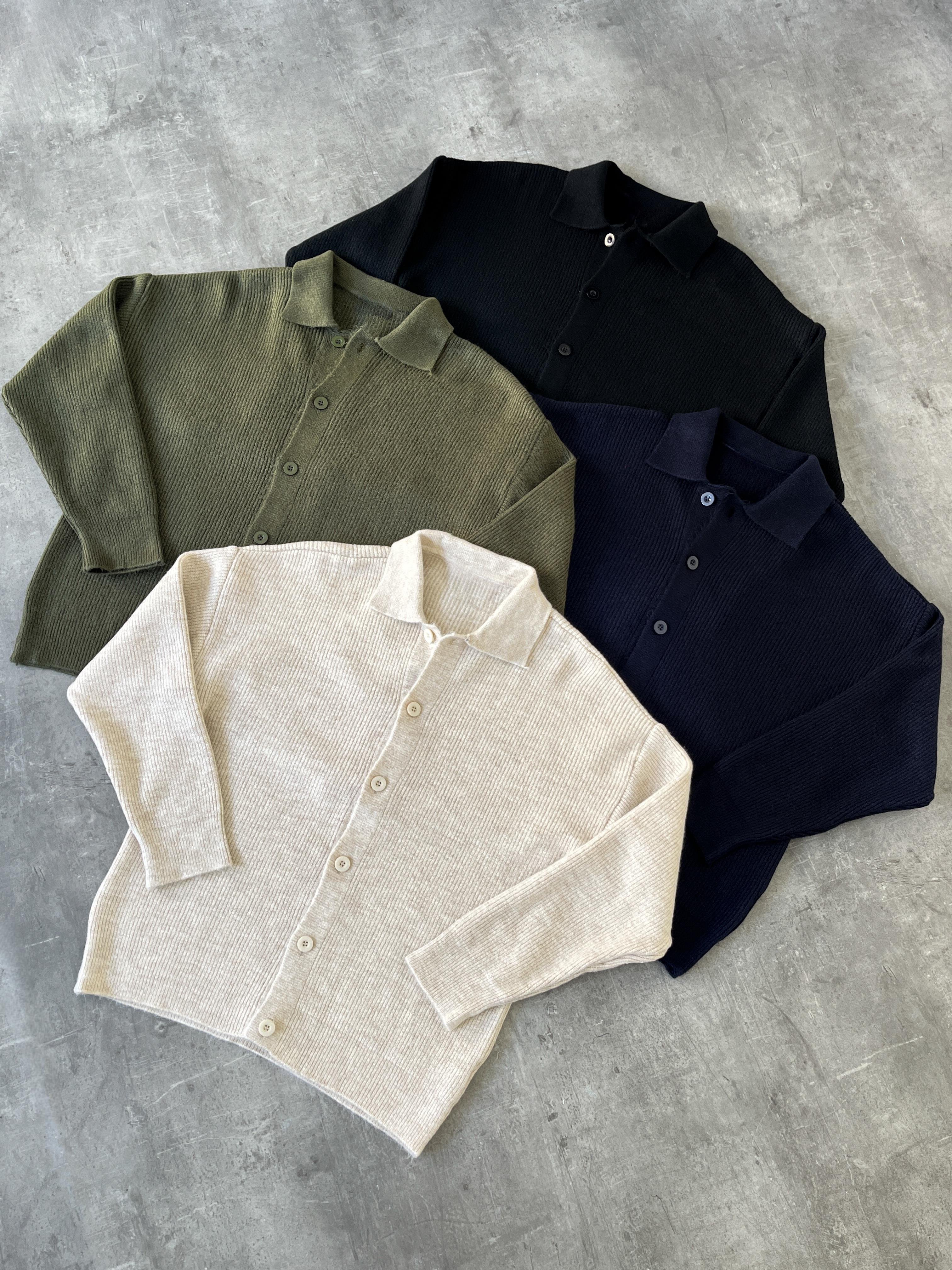 Haki Örme Düğmeli Polo Yaka Oversize Hırka