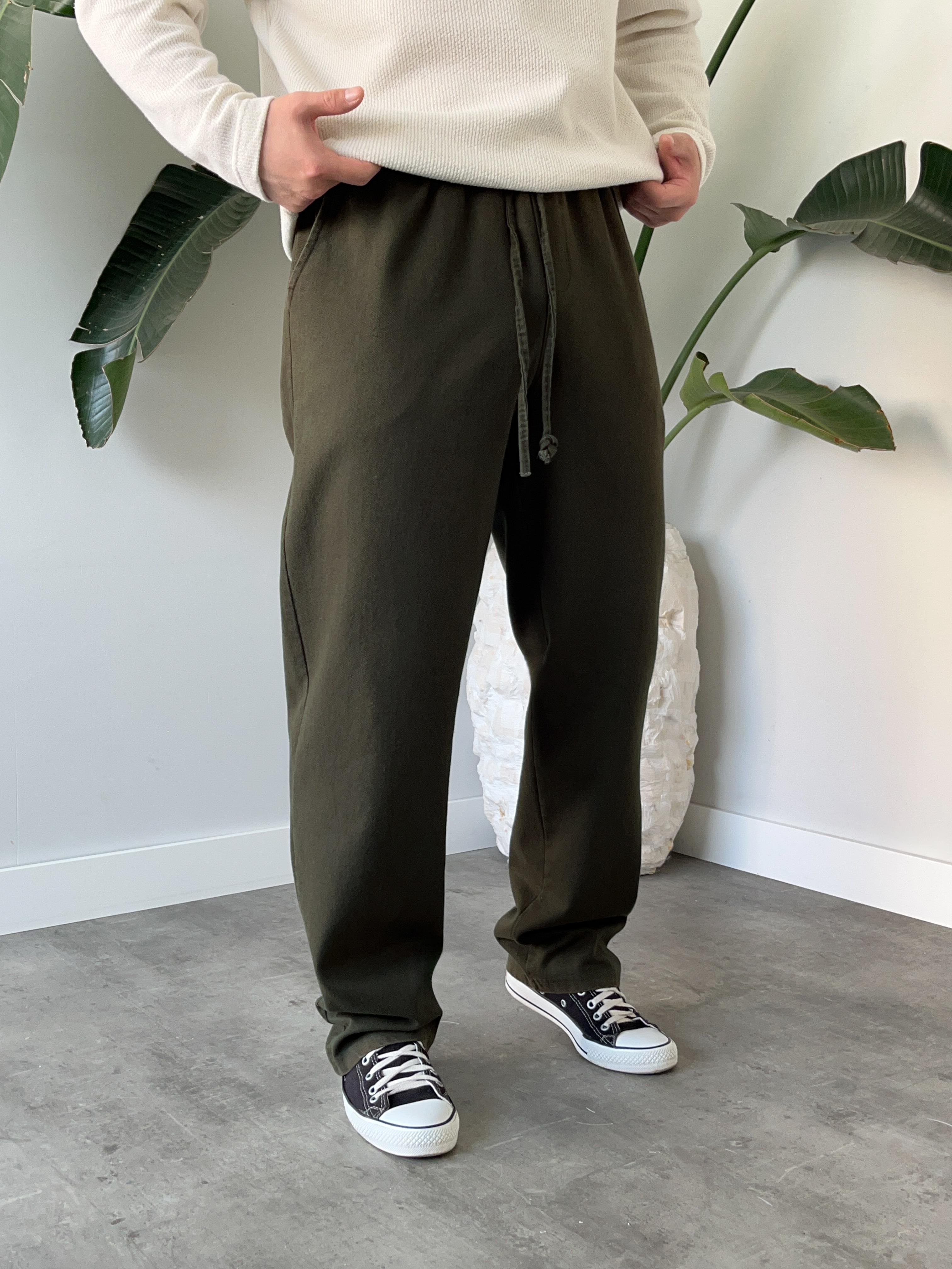 Haki Yüksek Gramajlı Gabardin Baggy Pantolon
