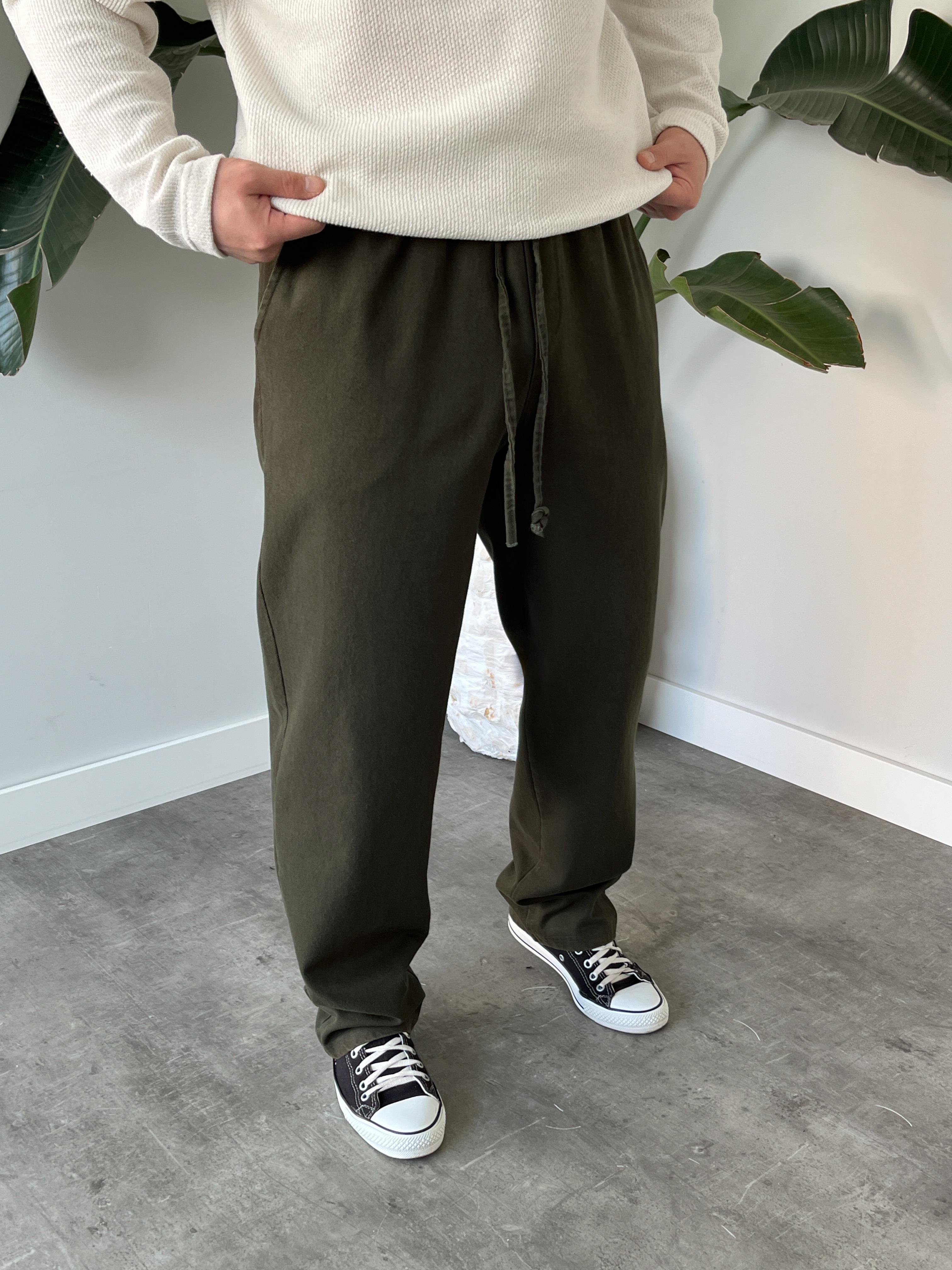 Haki Yüksek Gramajlı Gabardin Baggy Pantolon