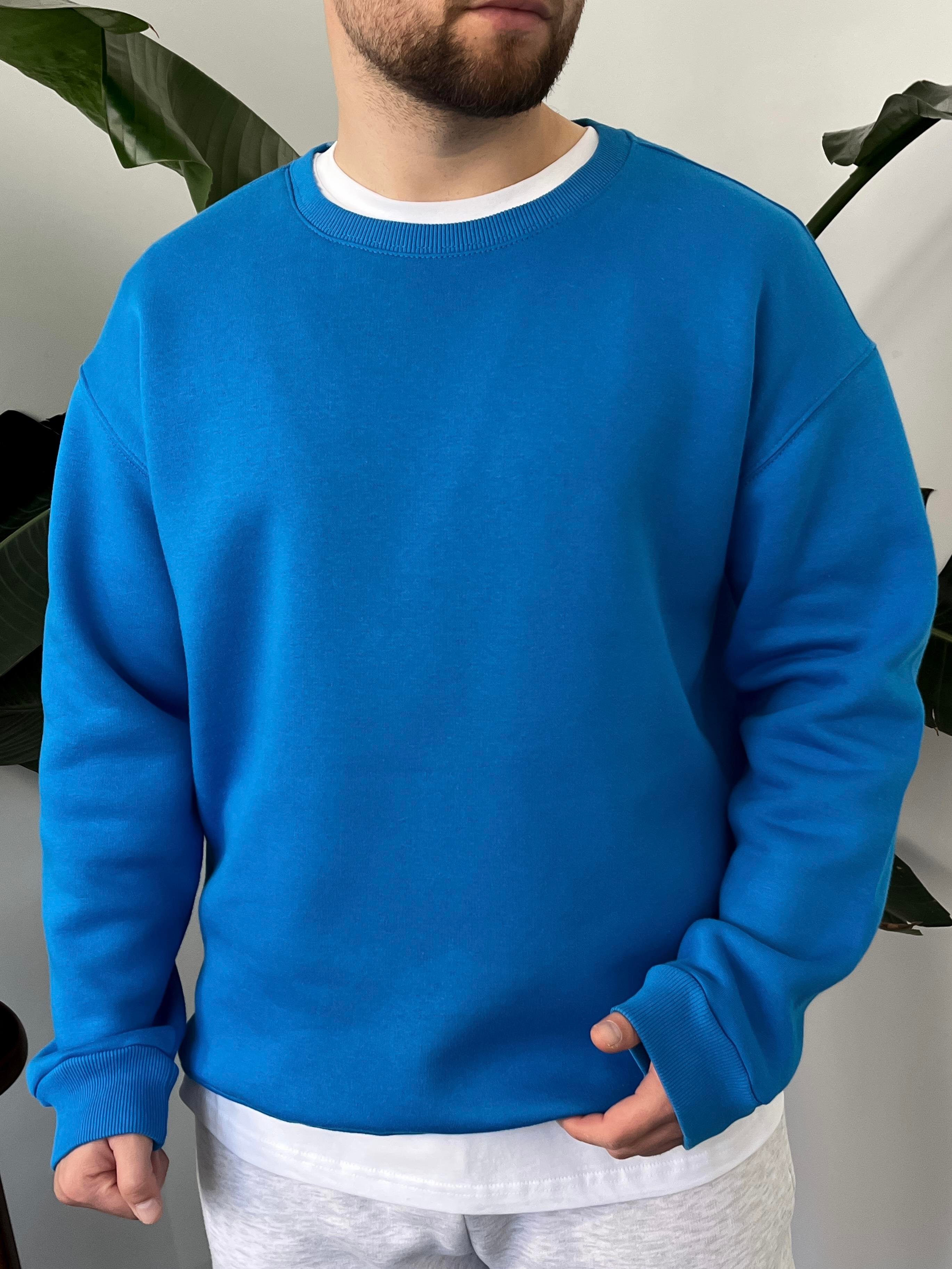 İndigo Üç İplik Şardonlu Basic Sweatshirt
