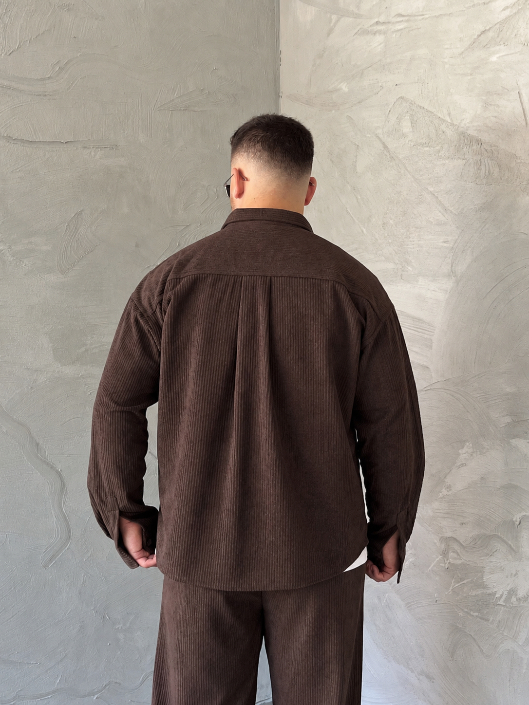 Kahverengi Boxy Fit Fitilli Kadife Takım