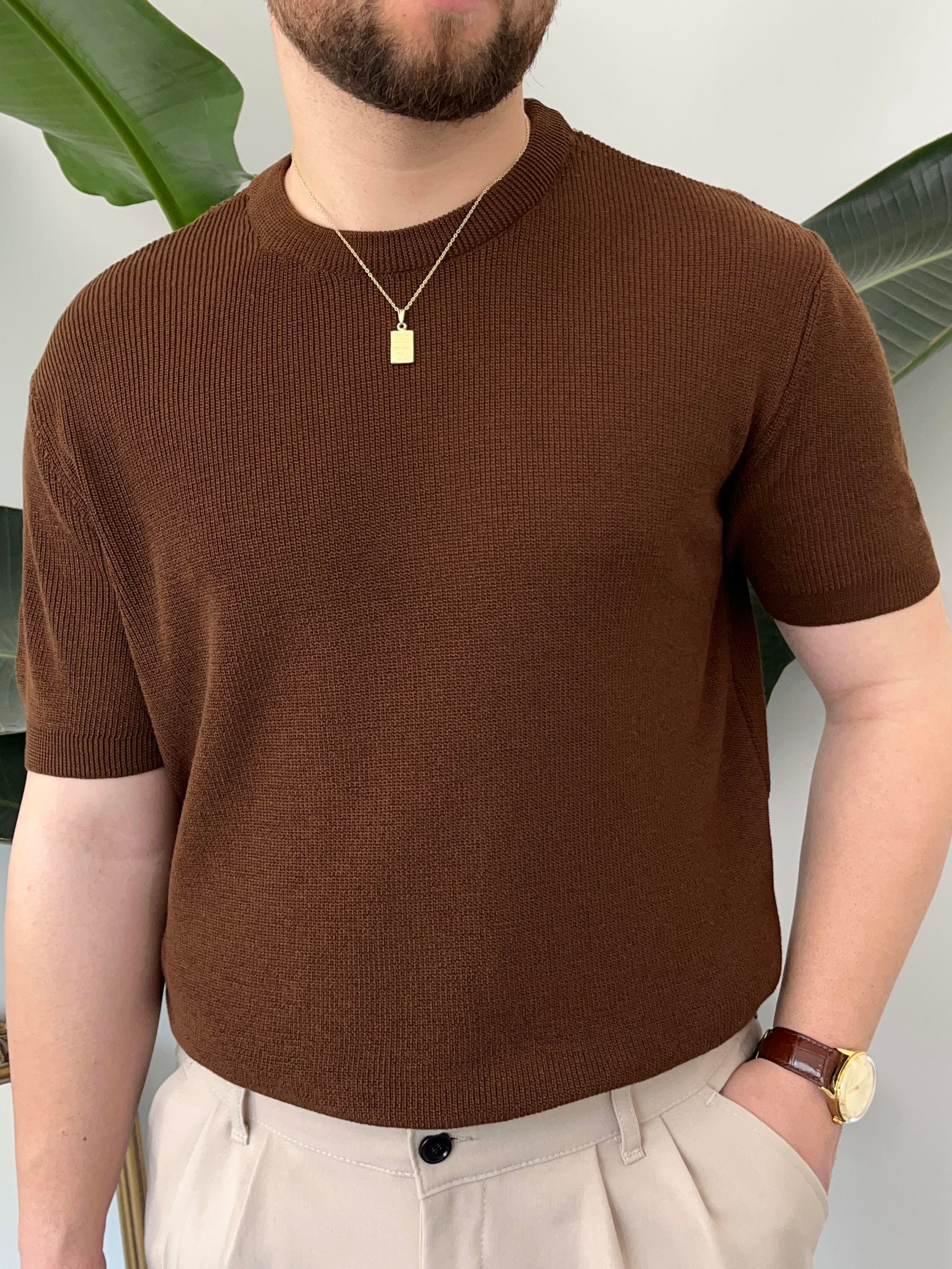 Kahverengi Casual Örme Triko T-shirt
