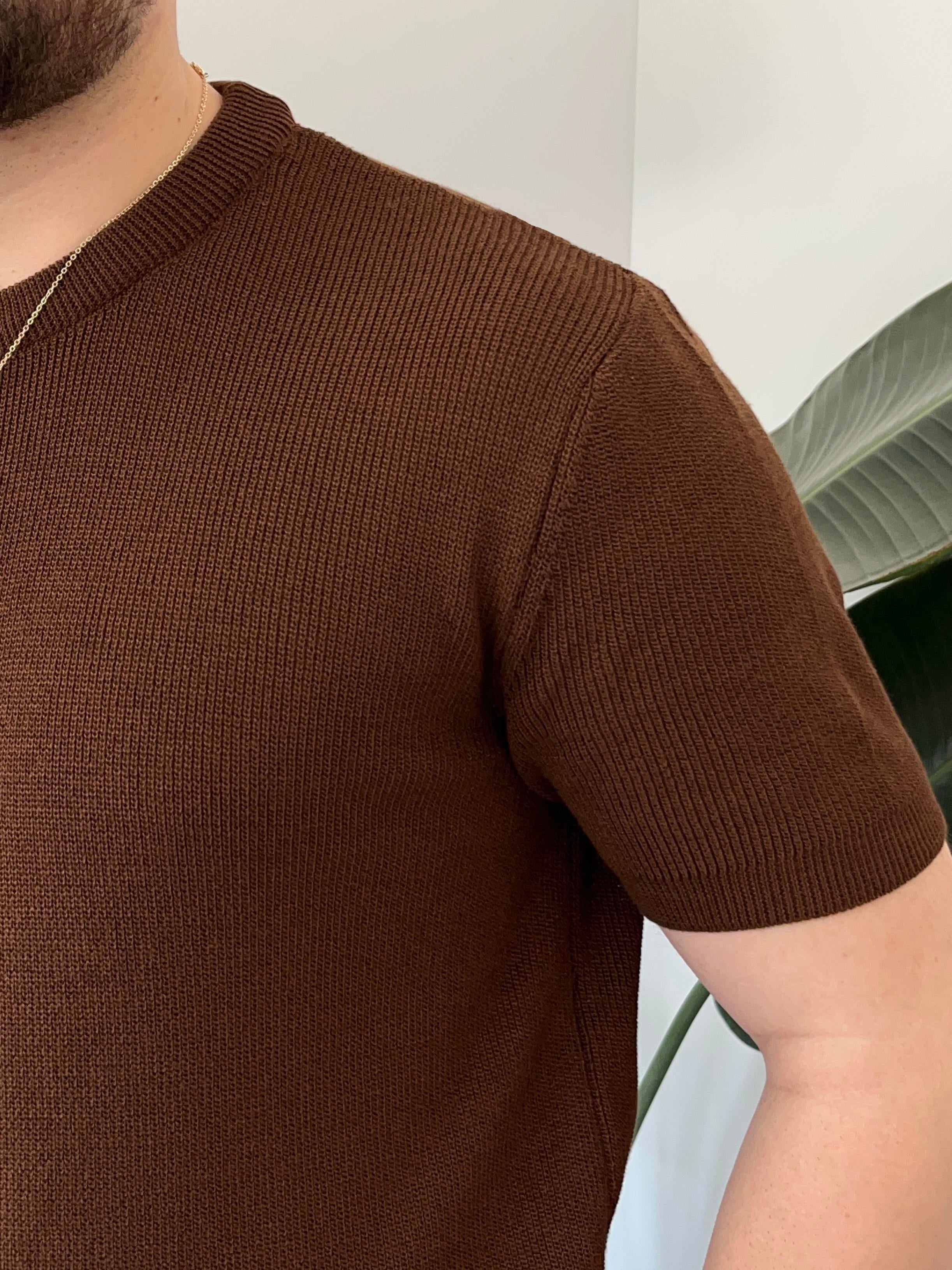 Kahverengi Casual Örme Triko T-shirt