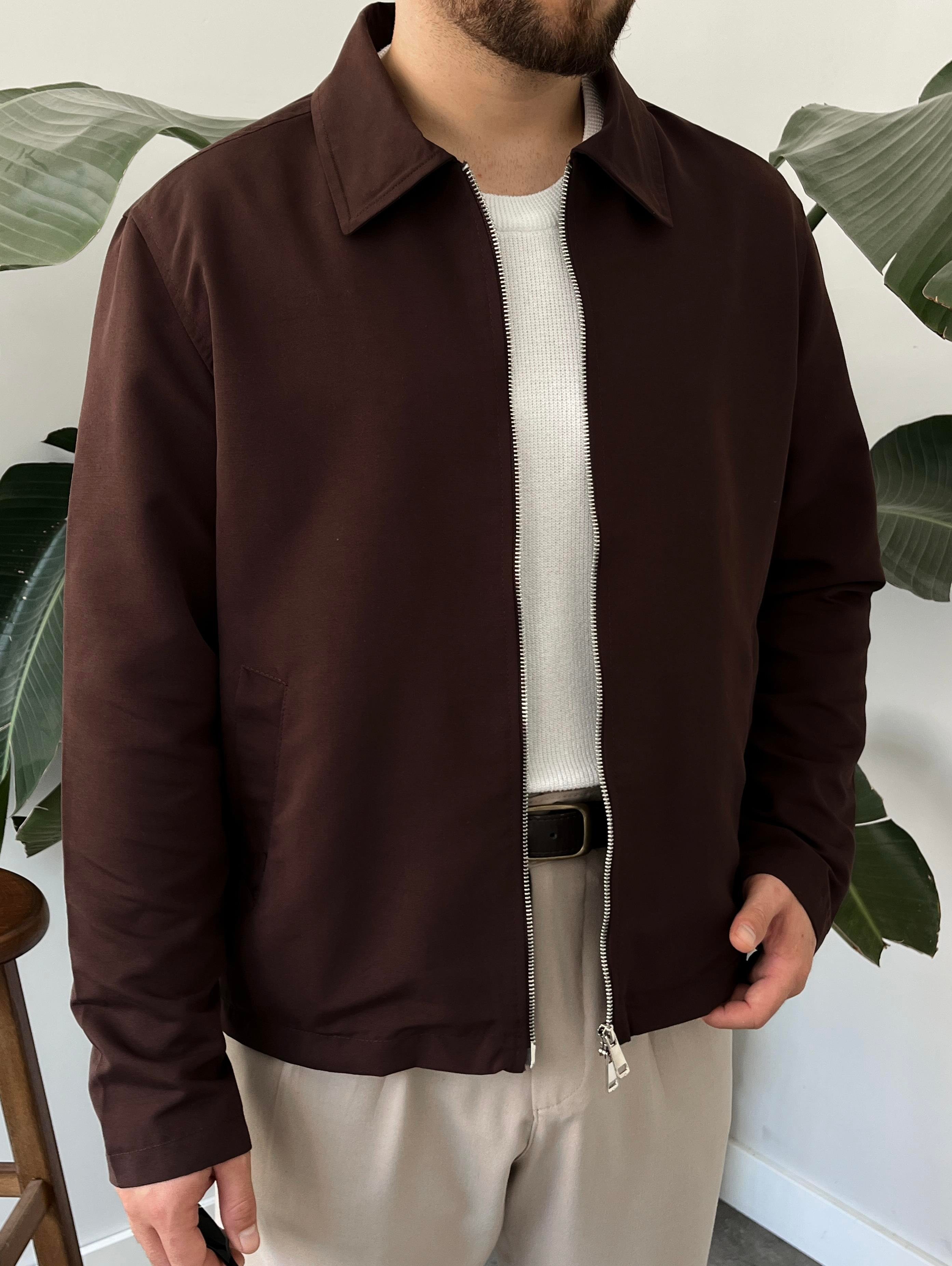 Kahverengi Çift Yön Fermuar Boxy Fit Casual Ceket