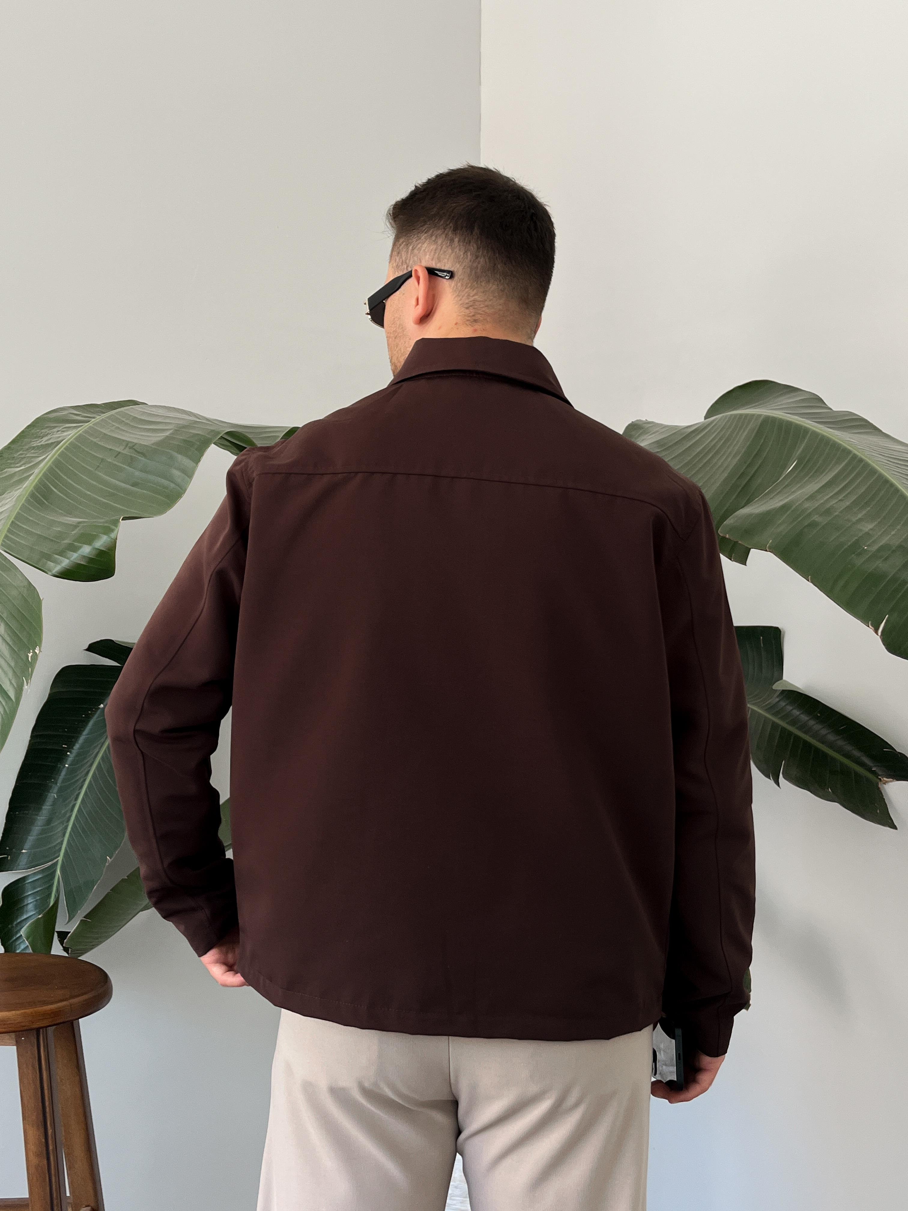 Kahverengi Çift Yön Fermuar Boxy Fit Casual Ceket