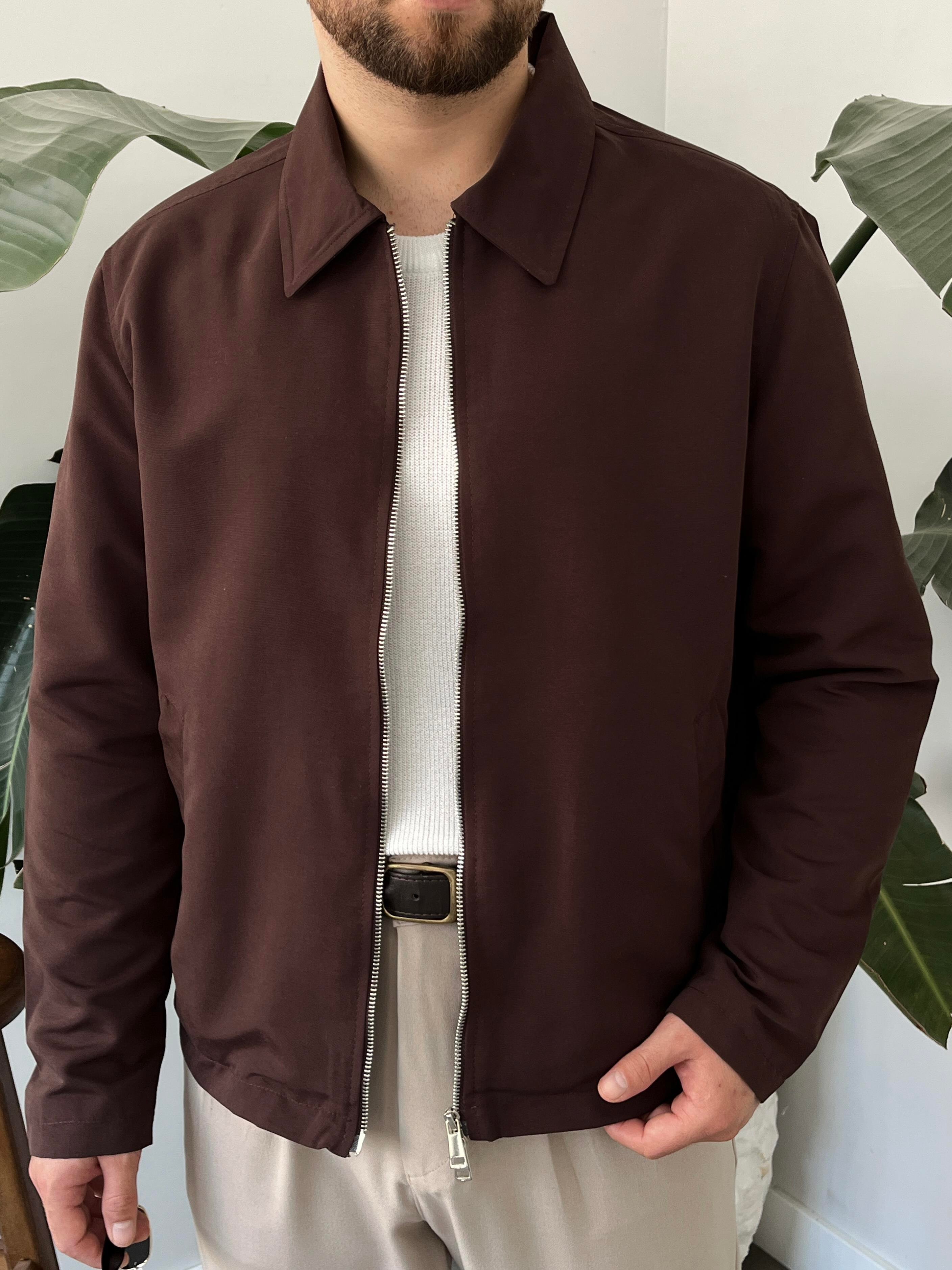 Kahverengi Çift Yön Fermuar Boxy Fit Casual Ceket