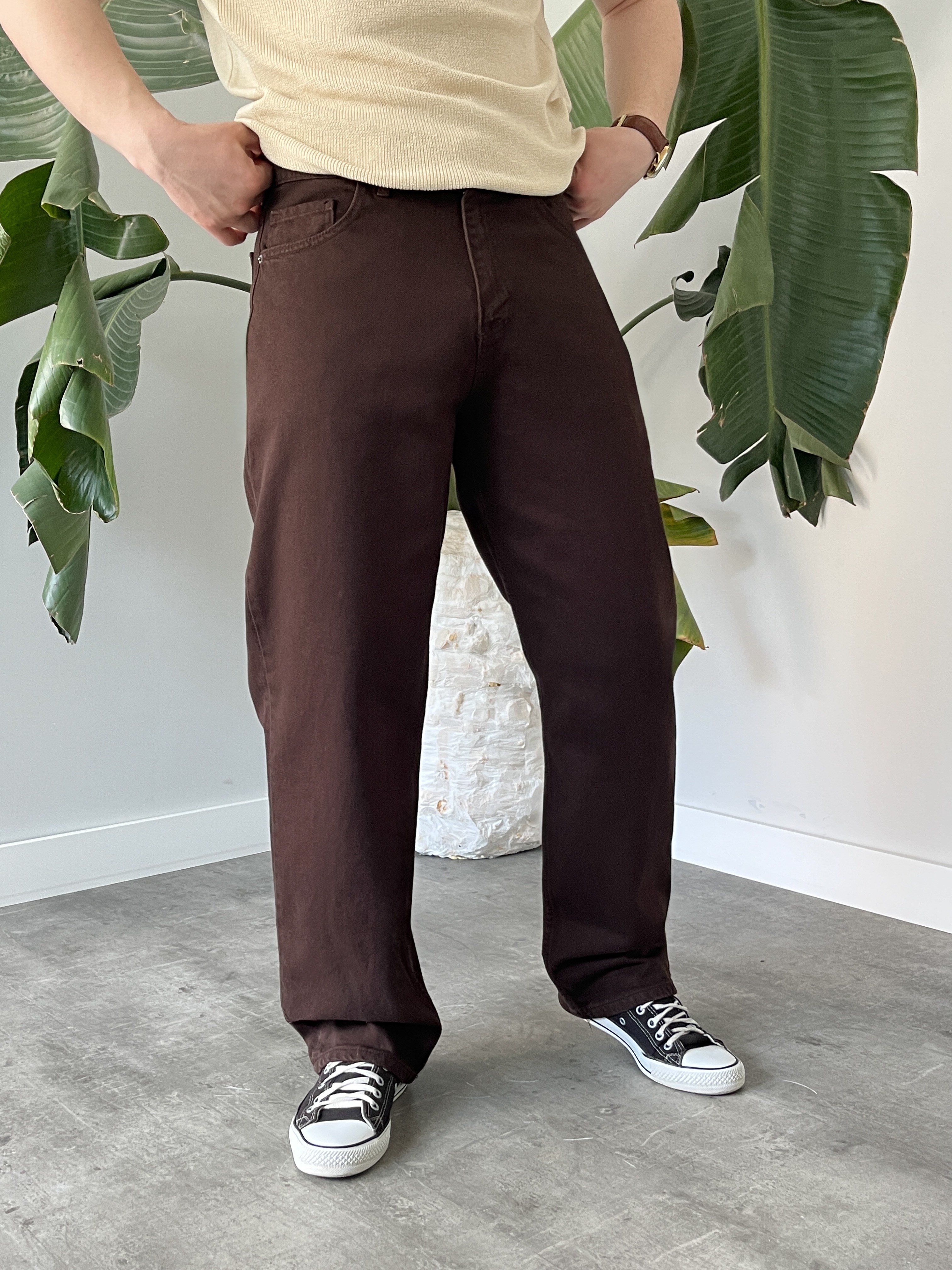 Kahverengi Kanvas Baggy Jean