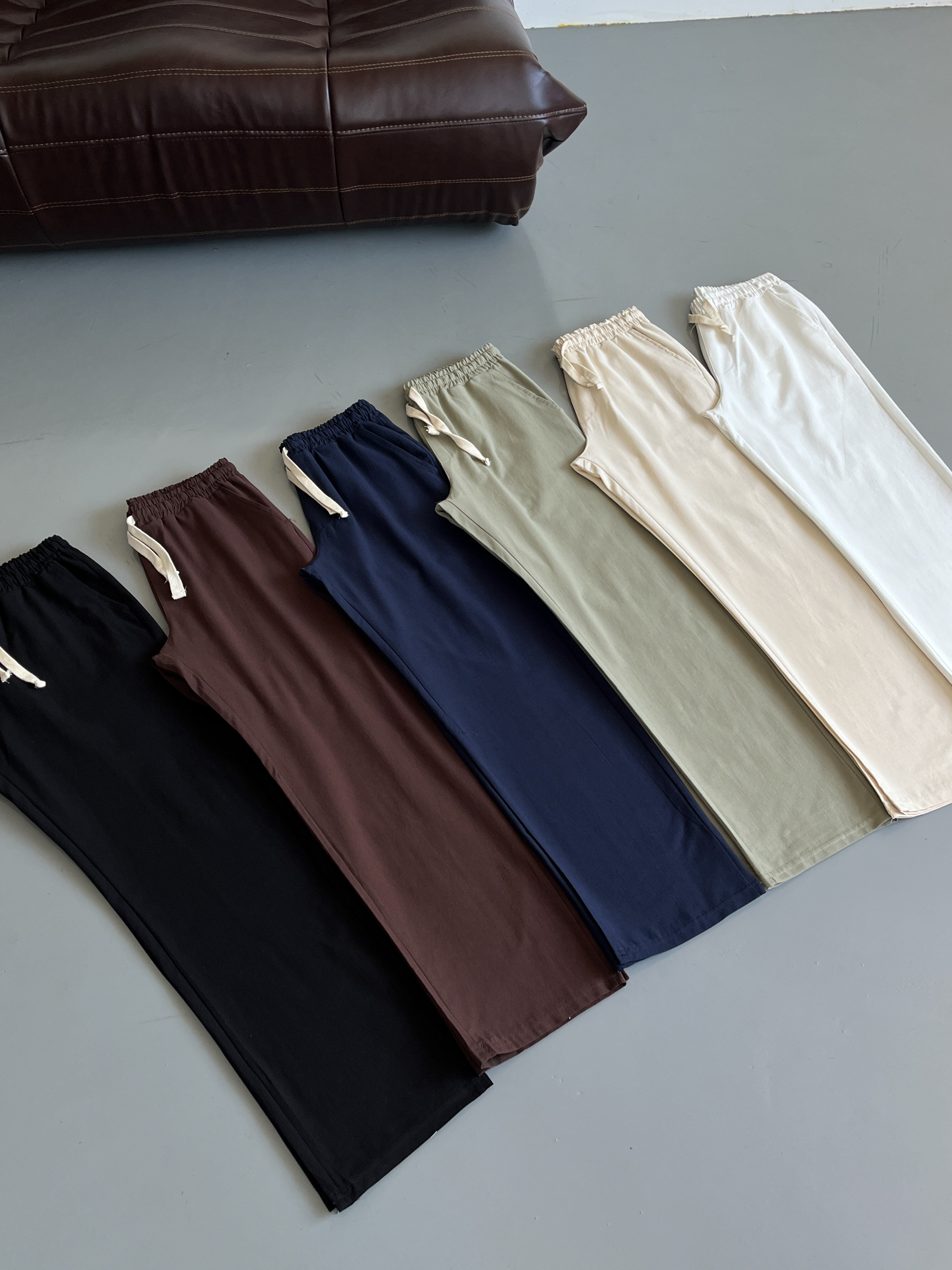 Kahverengi Lizalı Pamuk Keten Baggy Pantolon