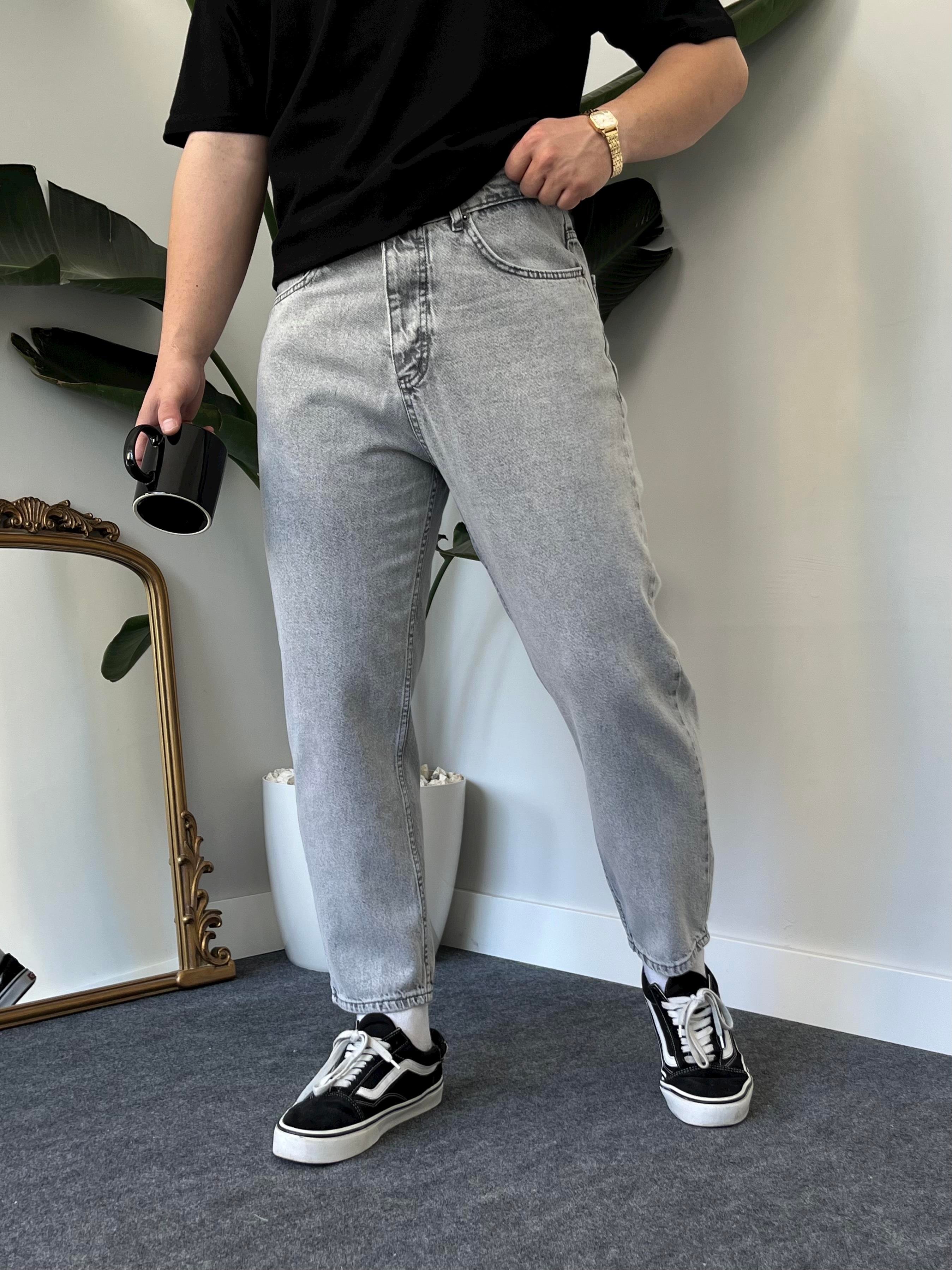 Kar Yıkamalı Gri Boyfriend Jean