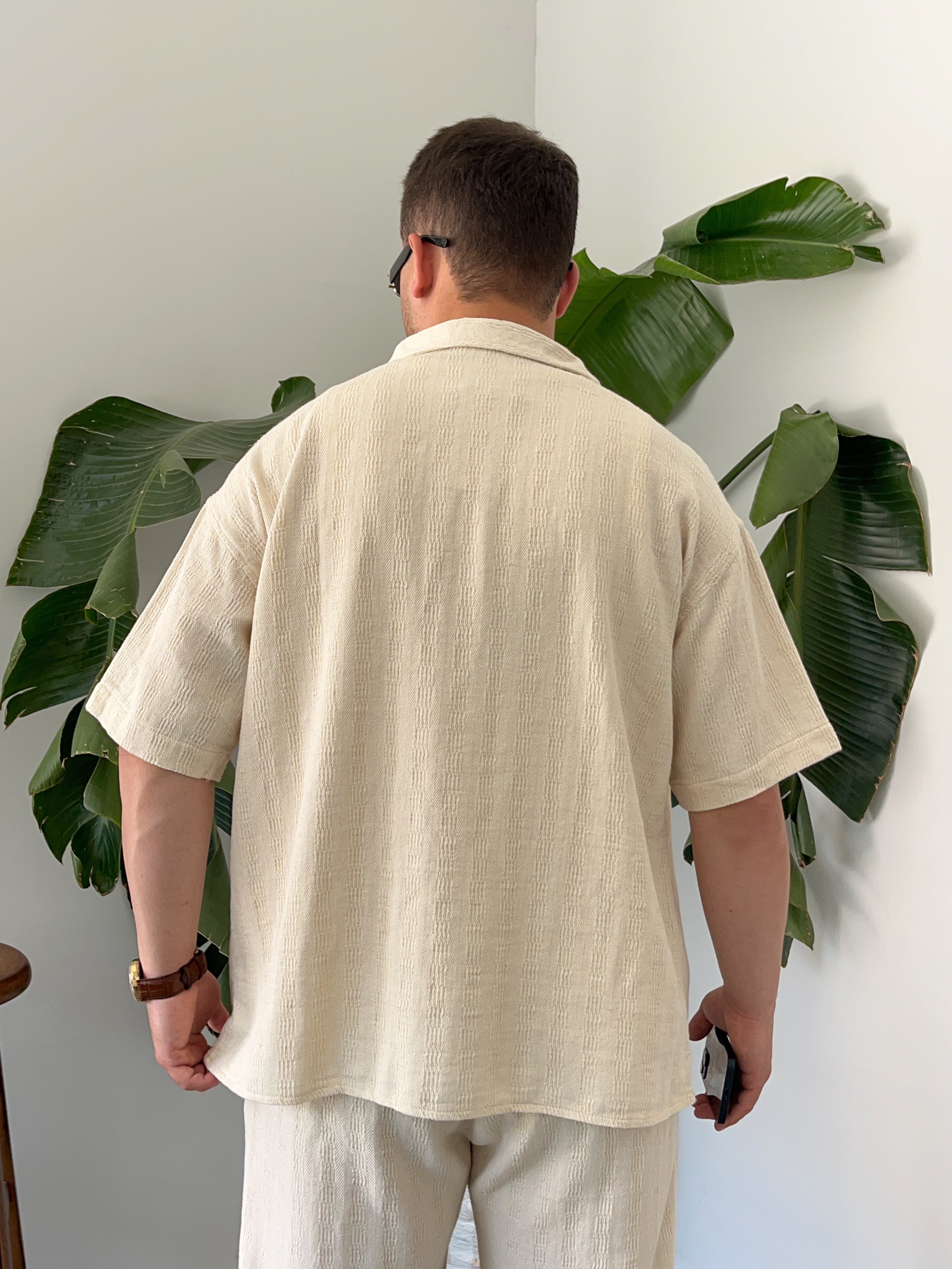 Krem Alaçatı Casual Desenli Oversize Takım