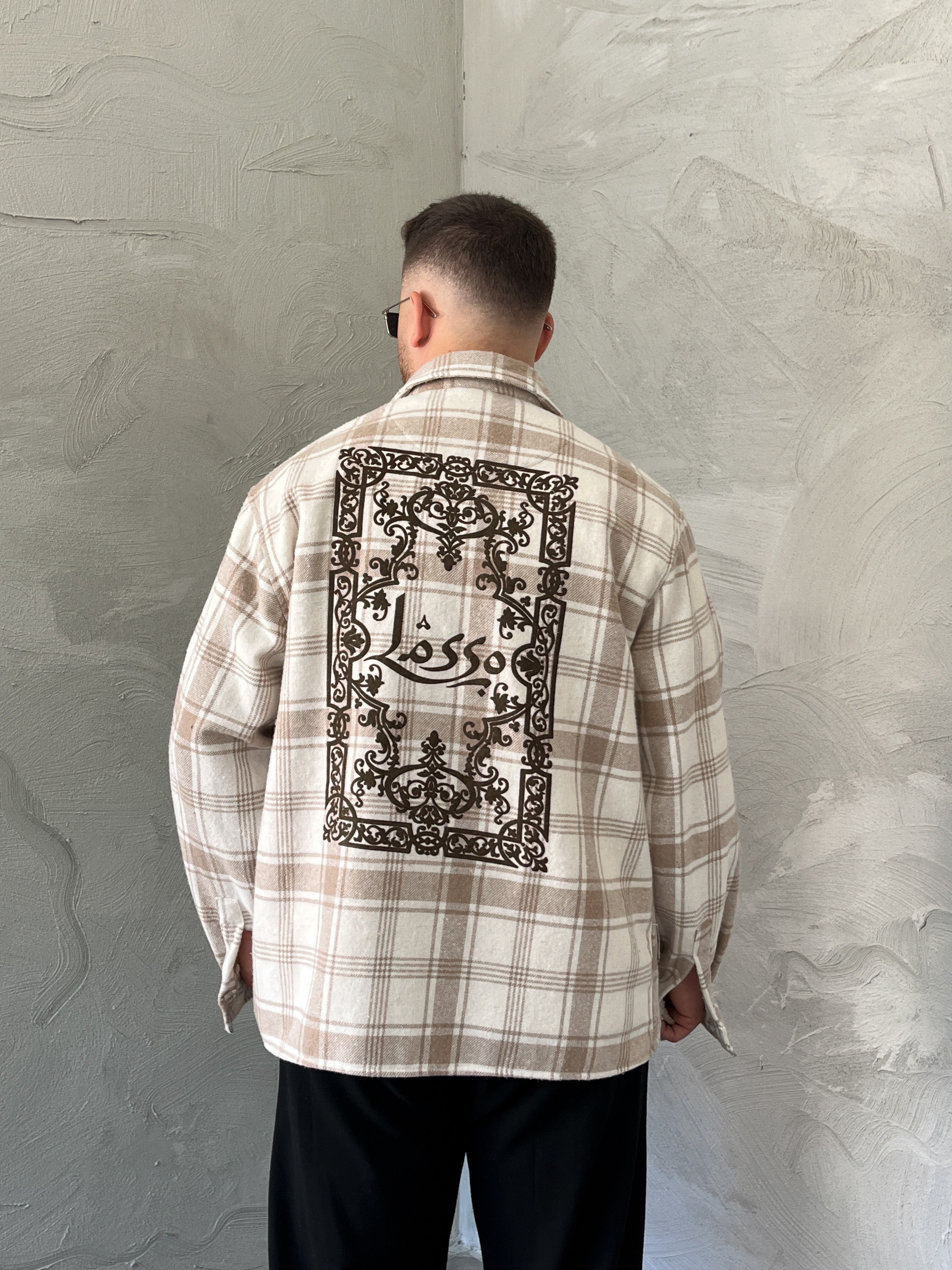 Krem Baskılı Oversize Ekose Gömlek