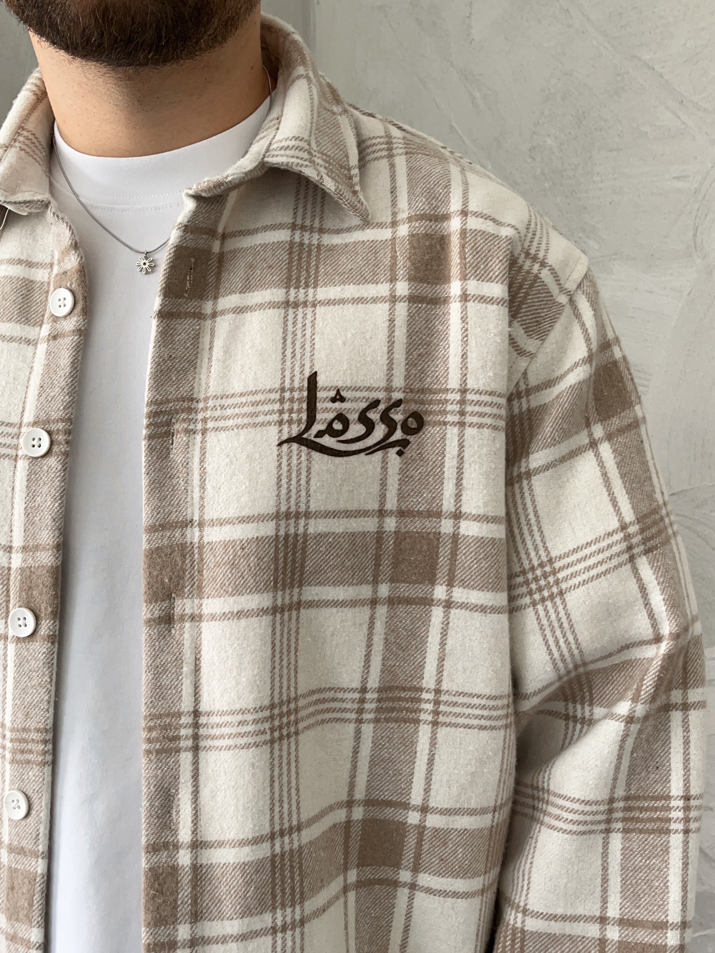 Krem Baskılı Oversize Ekose Gömlek