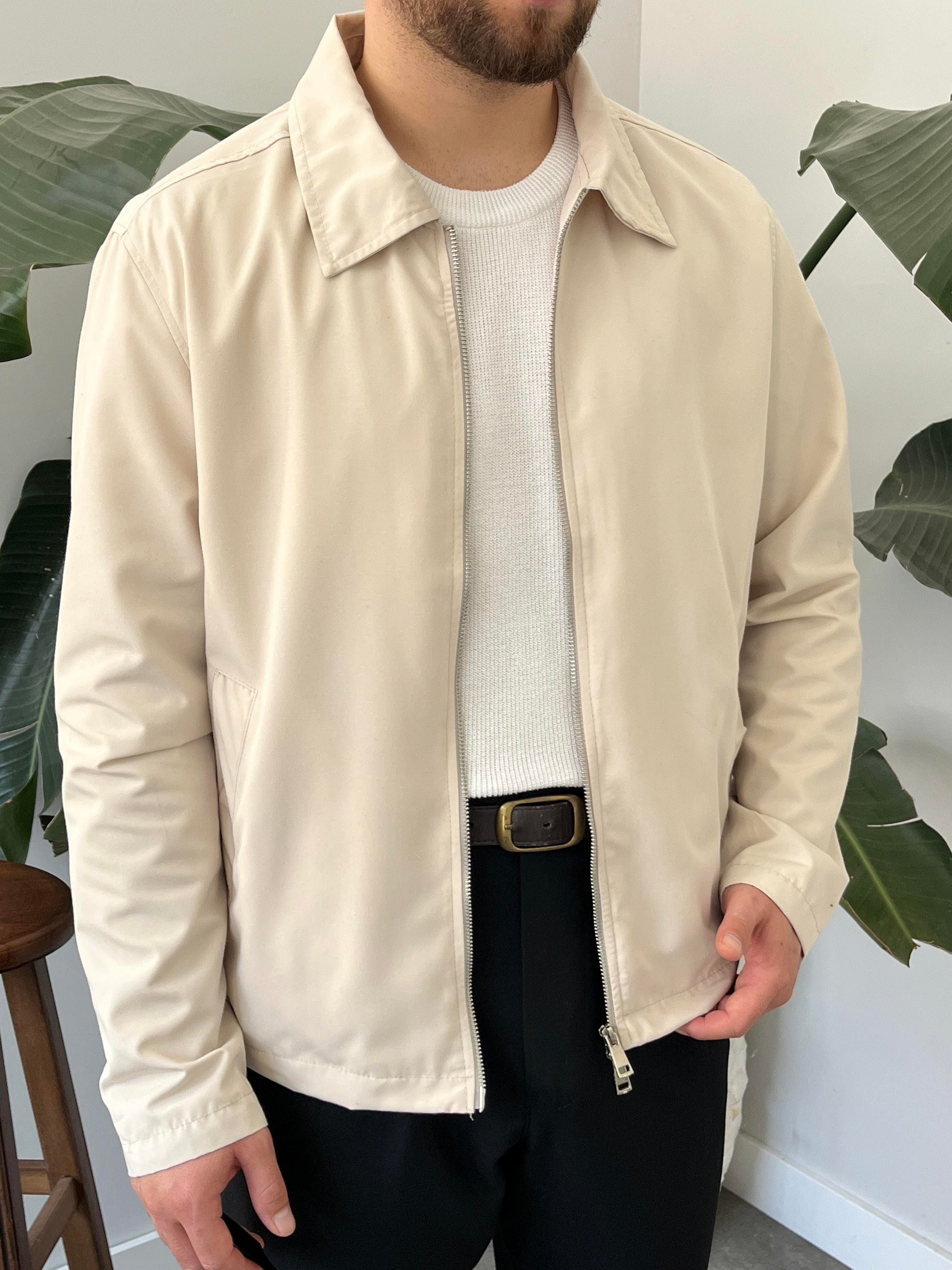 Krem Çift Yön Fermuar Boxy Fit Casual Ceket