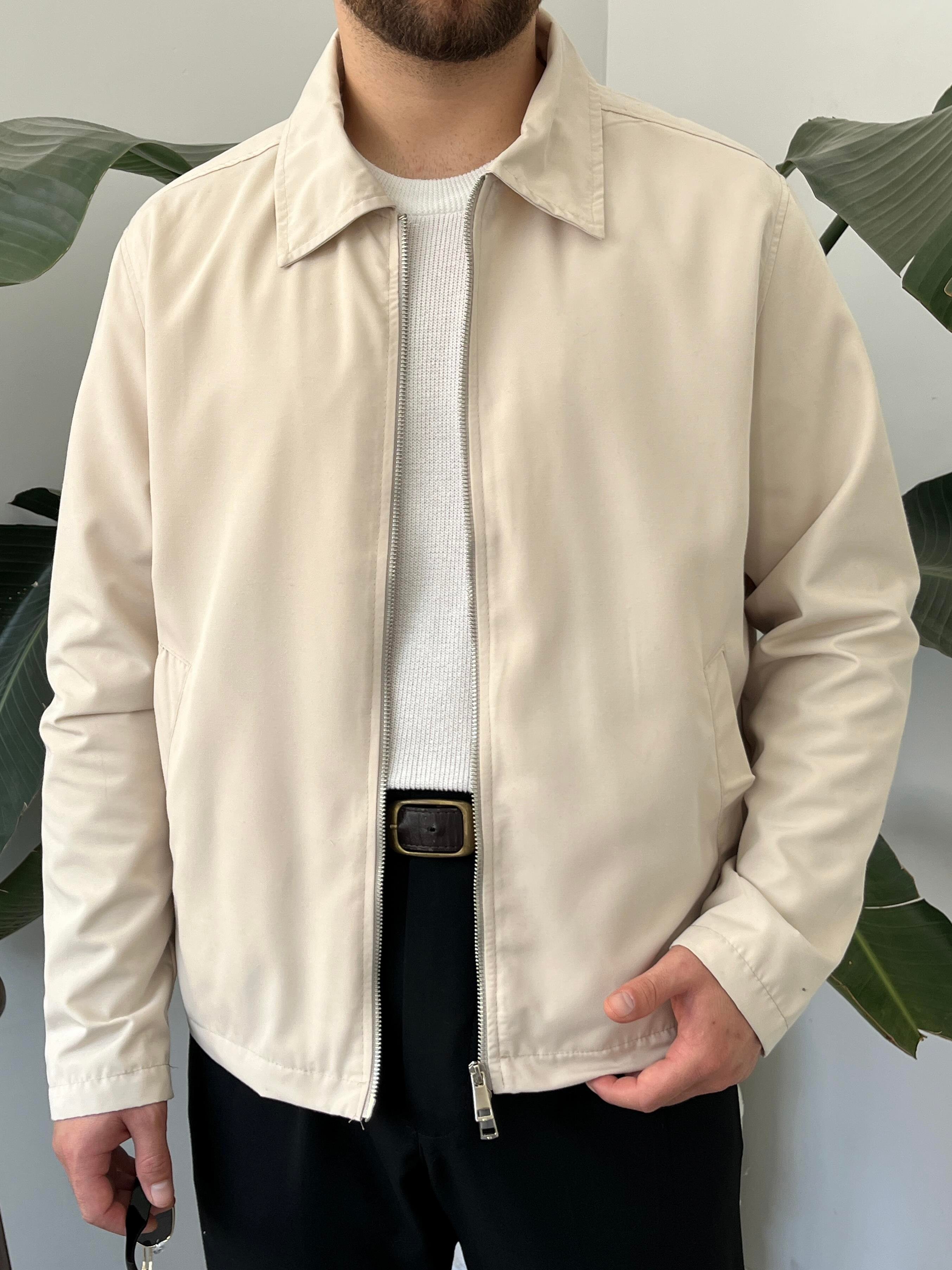 Krem Çift Yön Fermuar Boxy Fit Casual Ceket