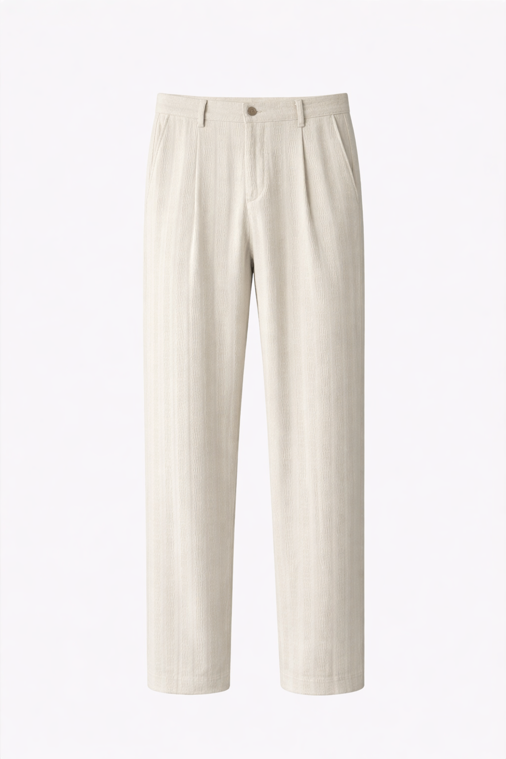 Krem Desenli Keten Baggy Pantolon