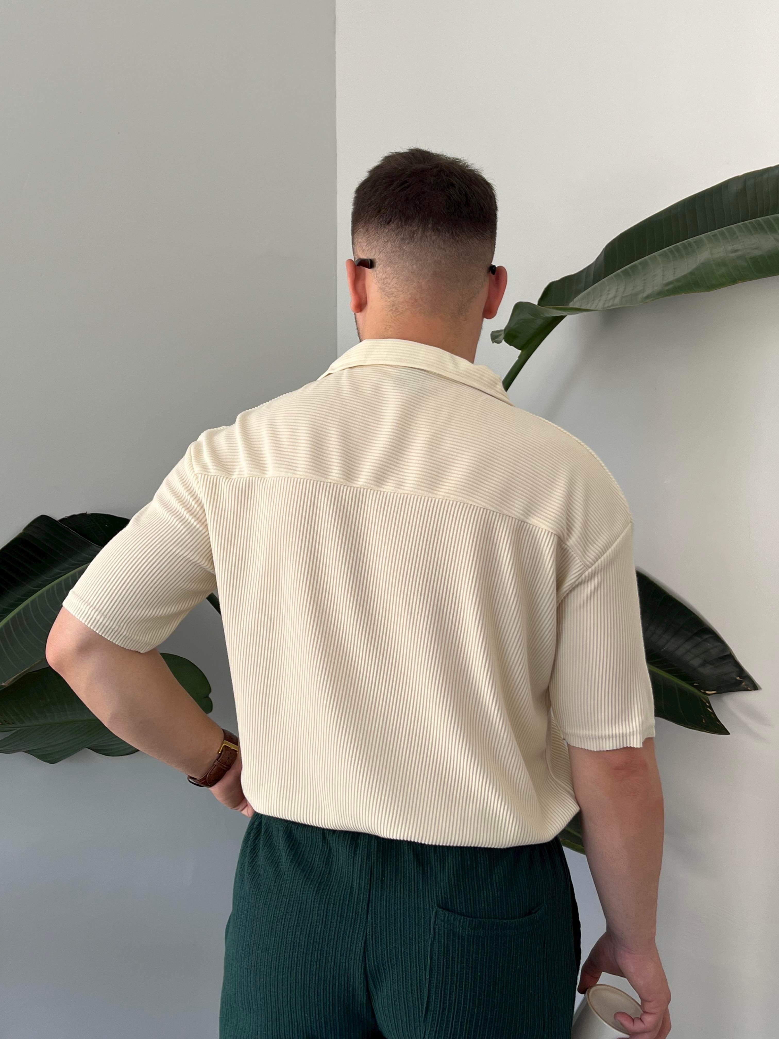 Krem Fitilli Polo Yaka T-shirt