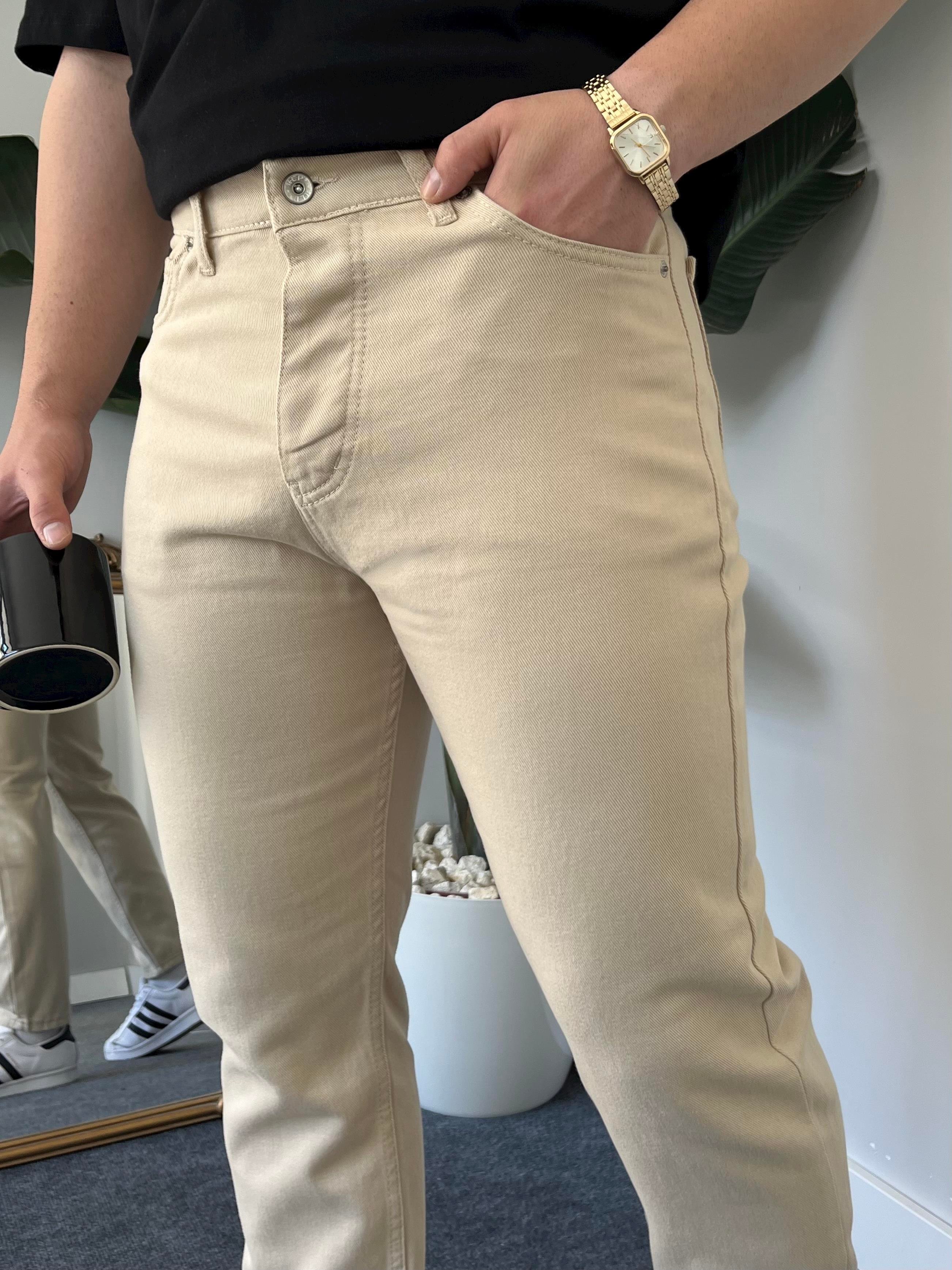 Krem Kanvas Boyfriend Jean