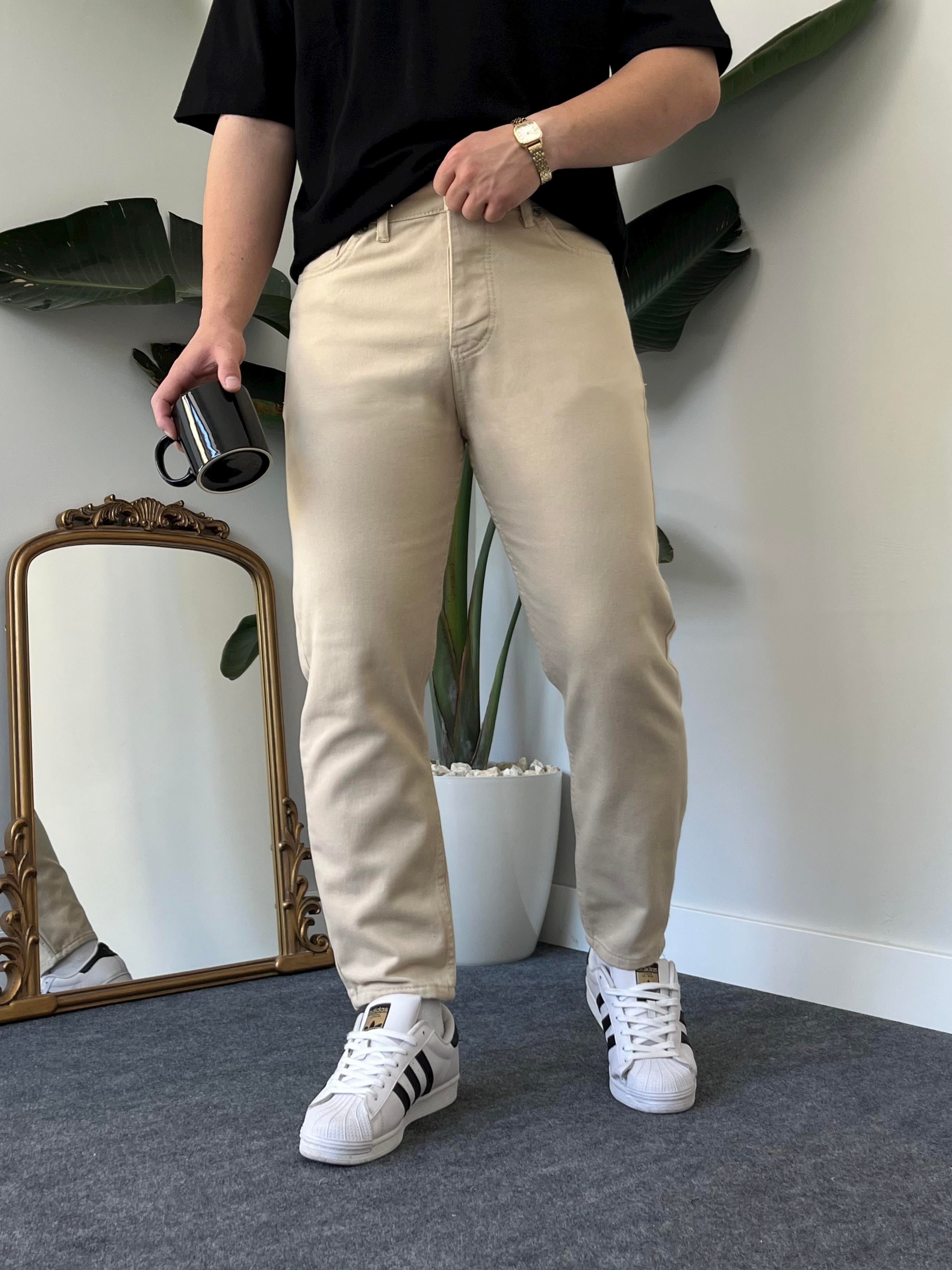 Krem Kanvas Boyfriend Jean