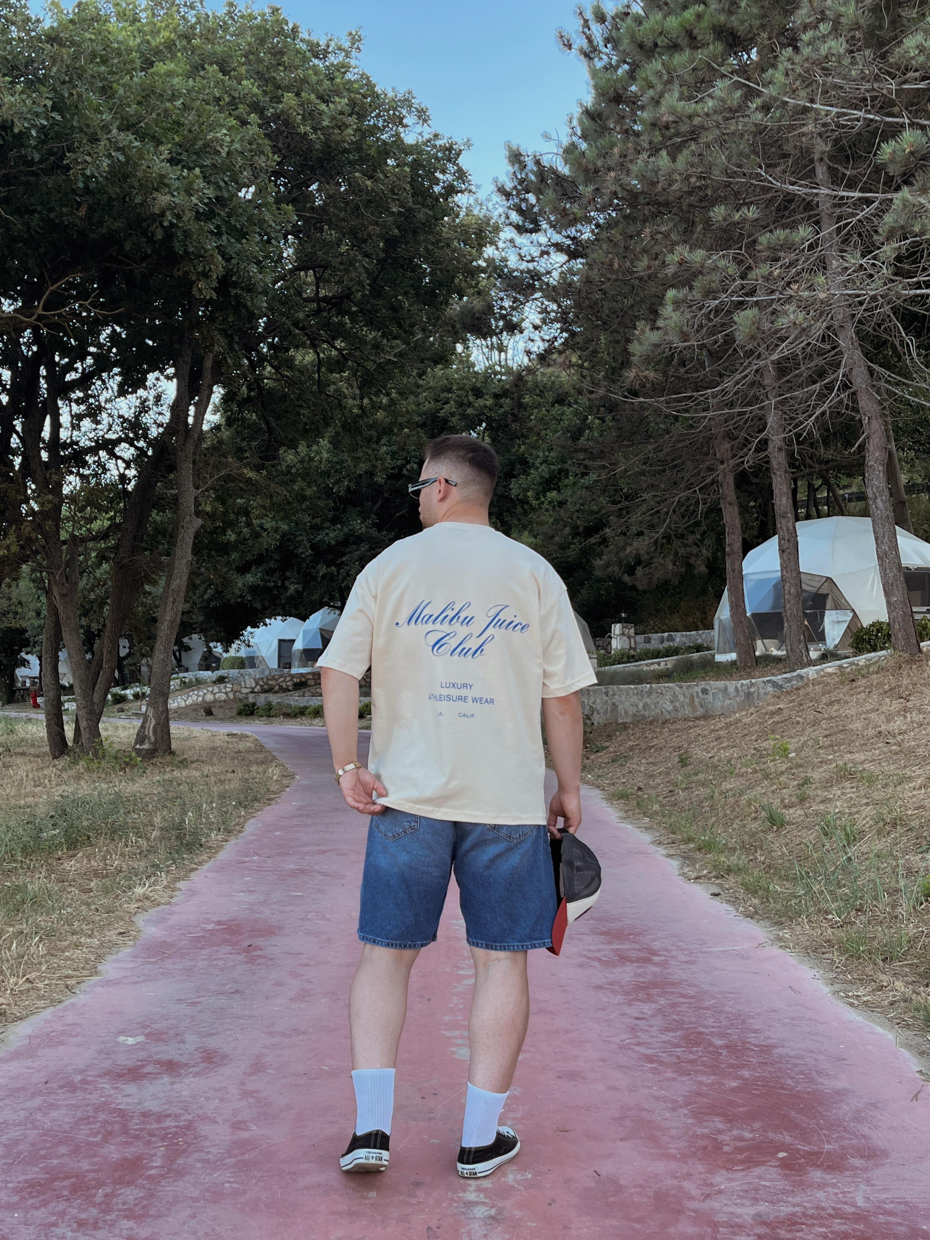 Krem Malibu Juice Baskılı Oversize T-shirt