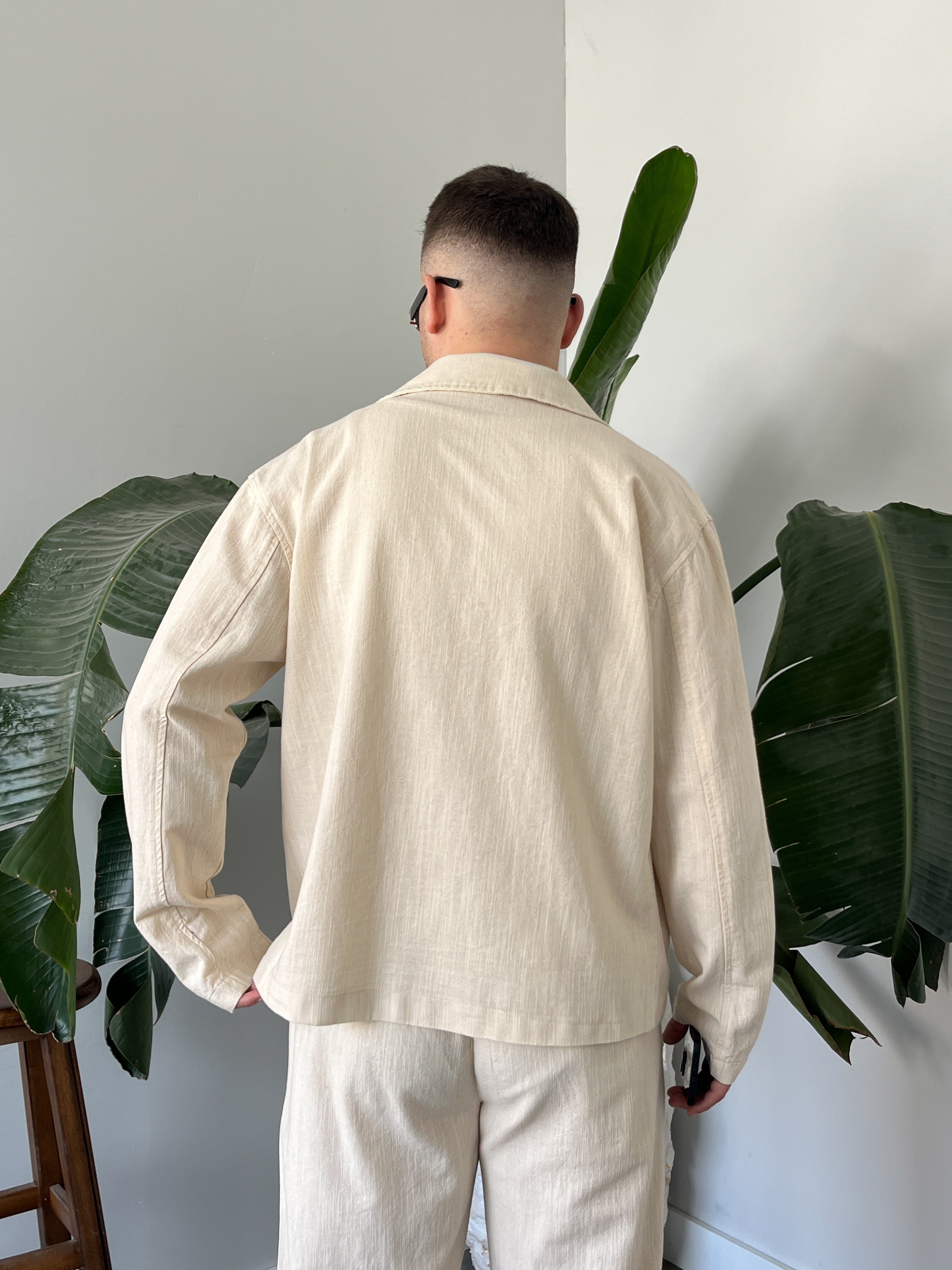 Krem Premium Keten Oversize Kruvaze Takım