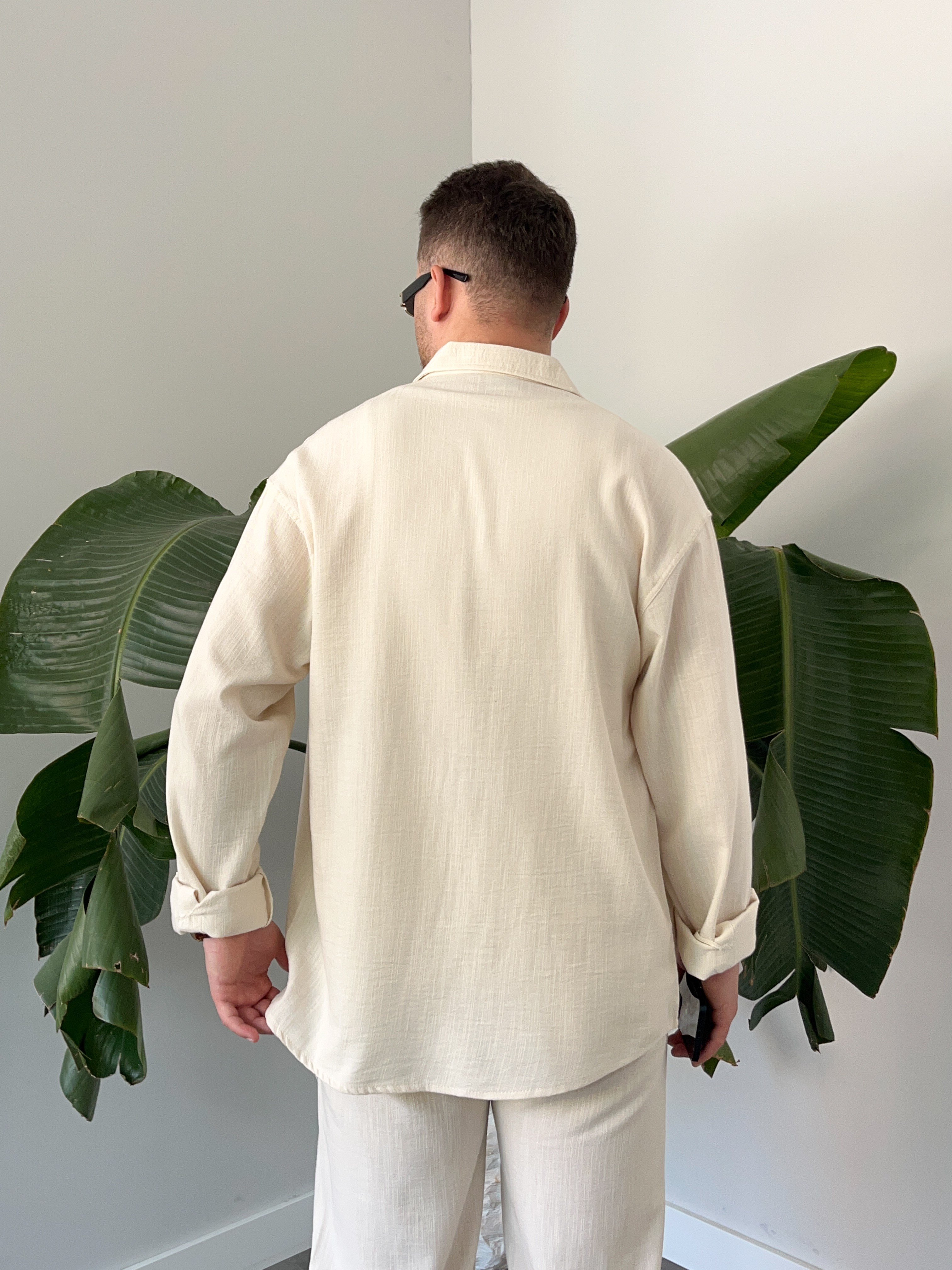 Krem Serra Keten Oversize Takım
