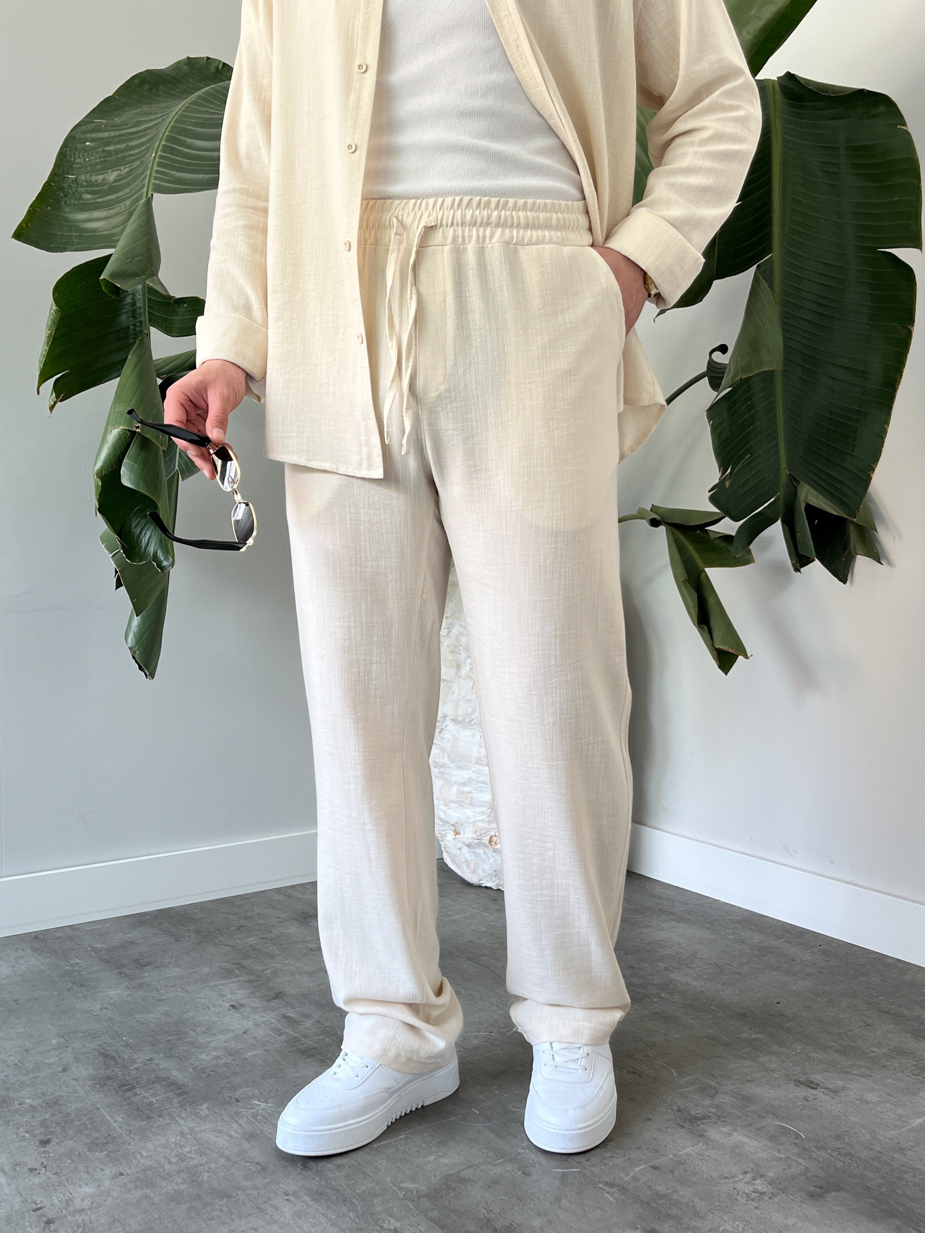 Krem Serra Keten Oversize Takım