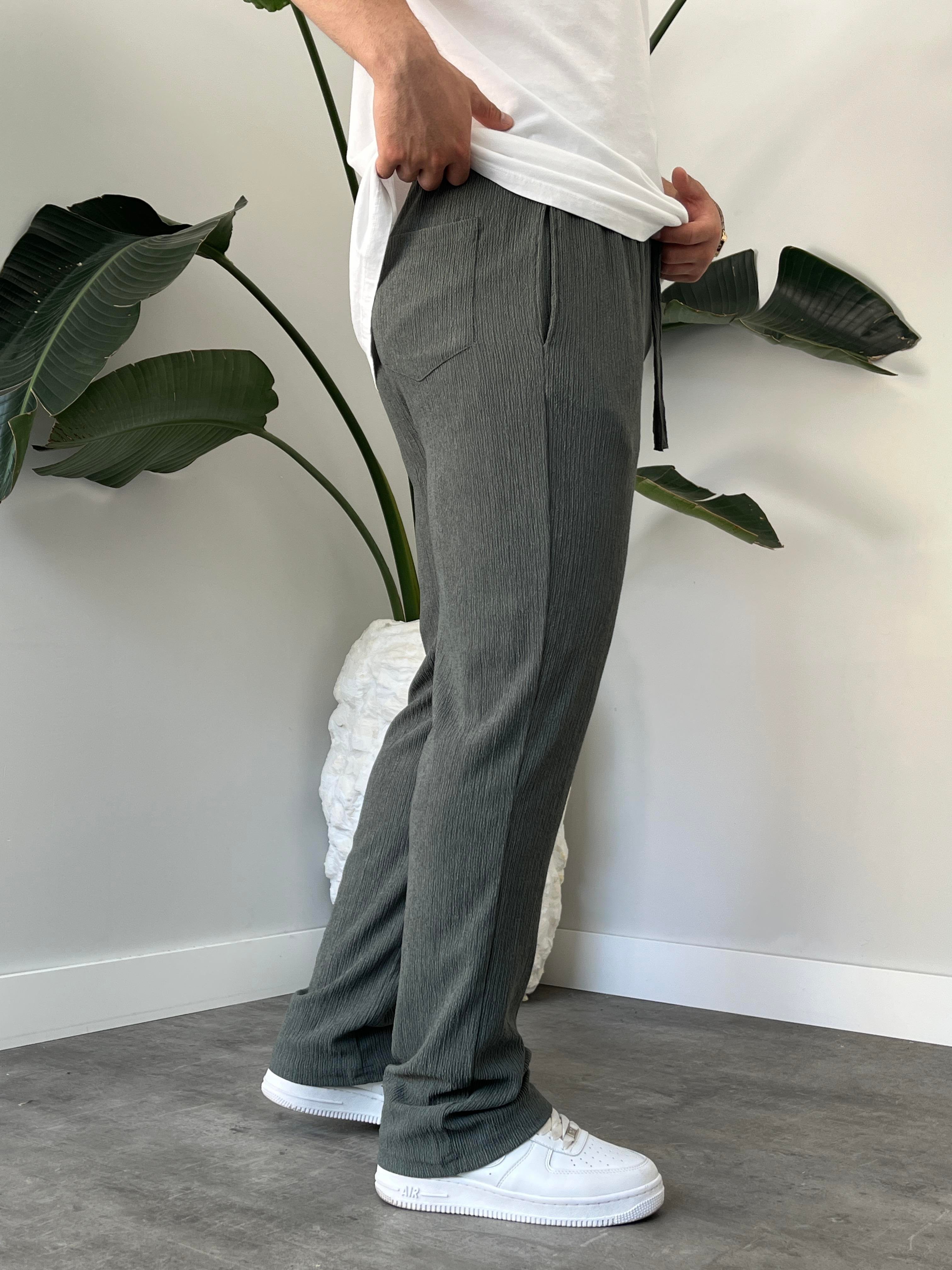 Küf Yeşili Krinkıl Kumaş Relax Fit Pantolon