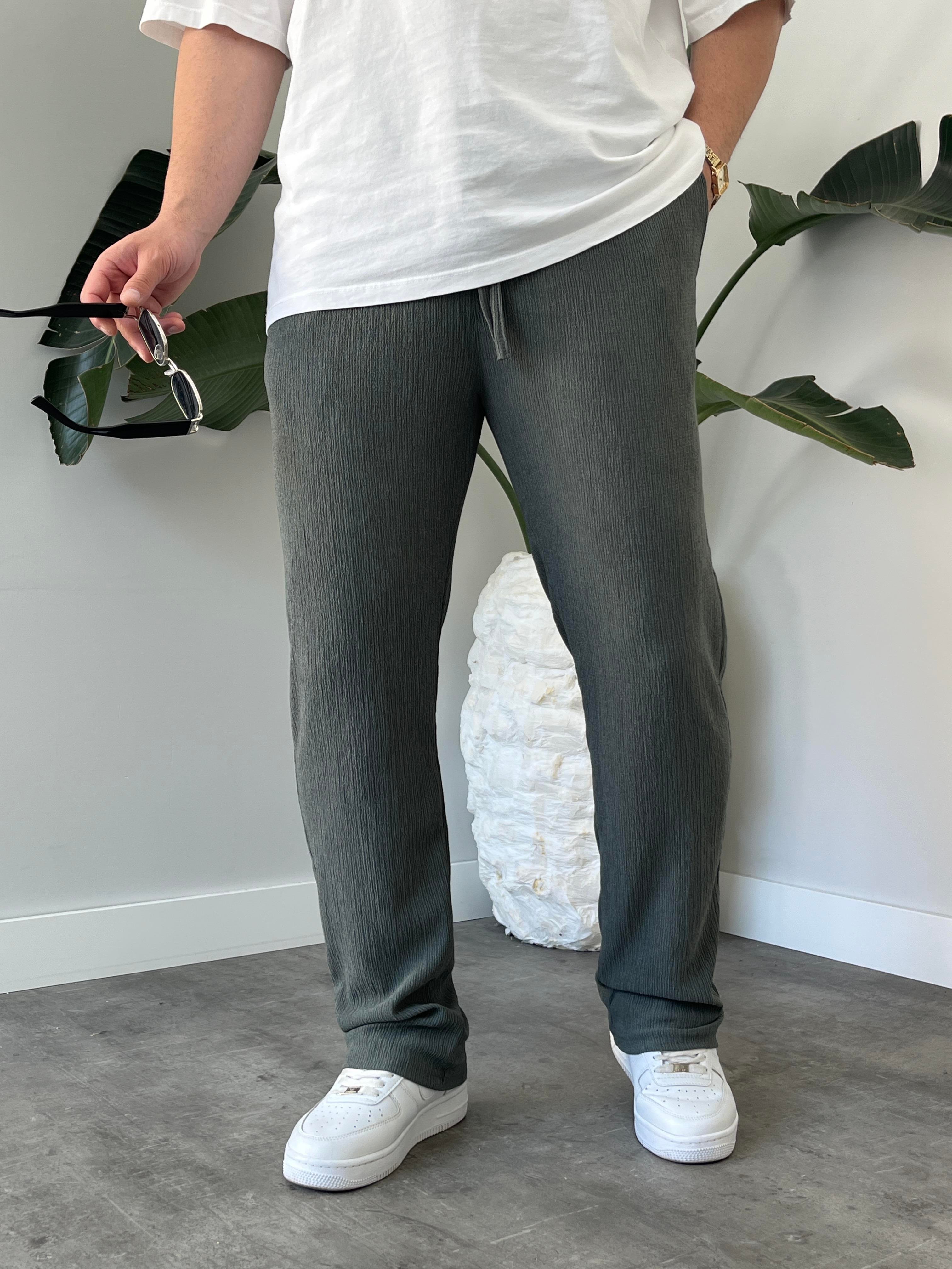 Küf Yeşili Krinkıl Kumaş Relax Fit Pantolon