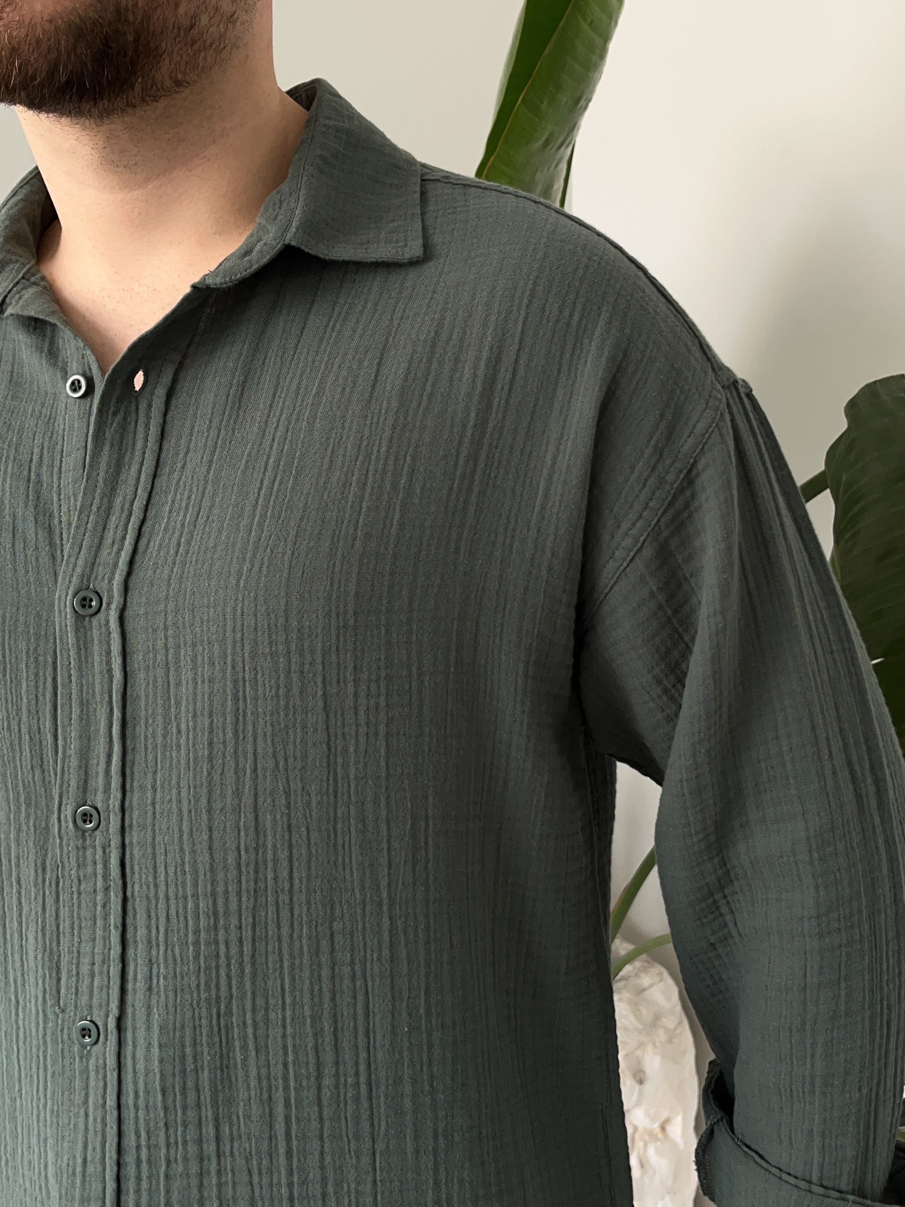 Küf Yeşili Müslin Dokulu Oversize Gömlek