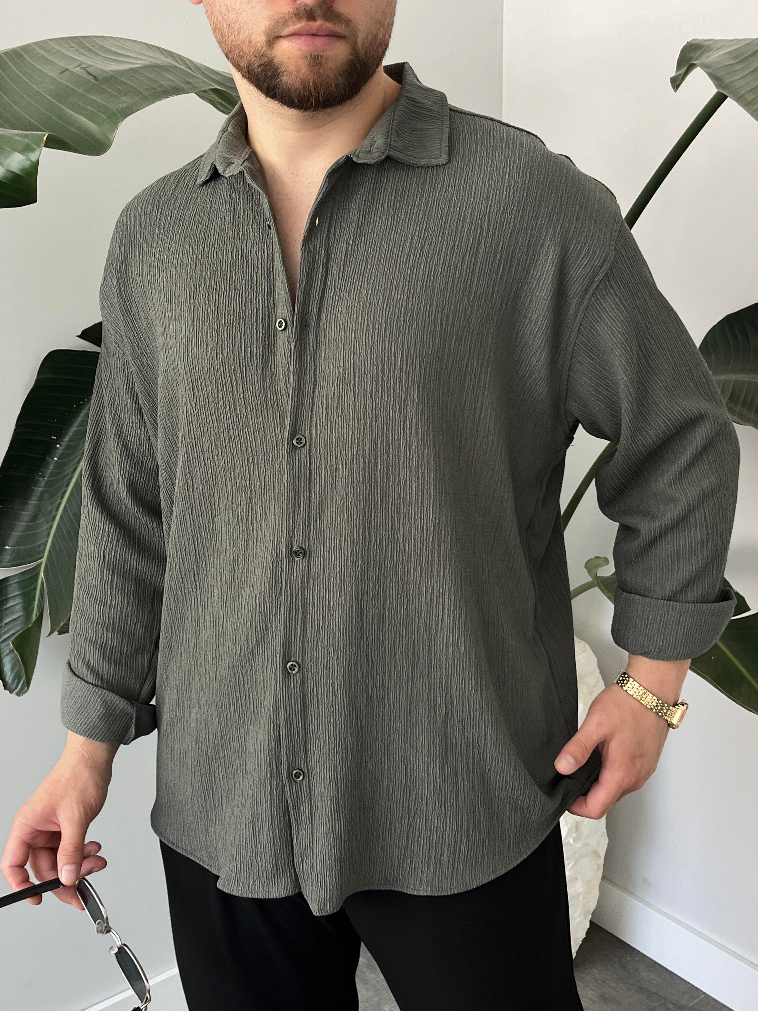 Küf Yeşili Seul Kumaş Oversize Gömlek