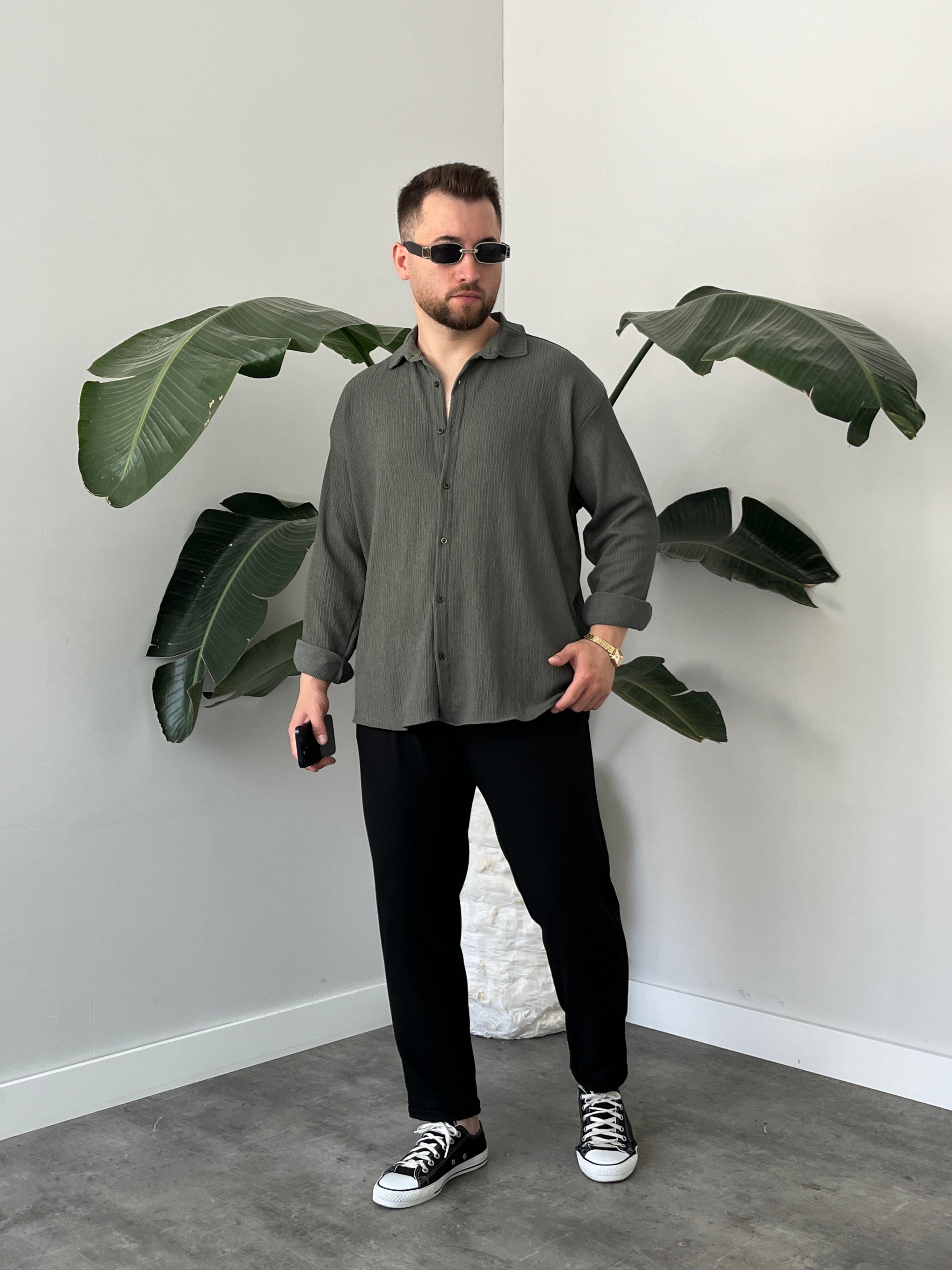 Küf Yeşili Seul Kumaş Oversize Gömlek