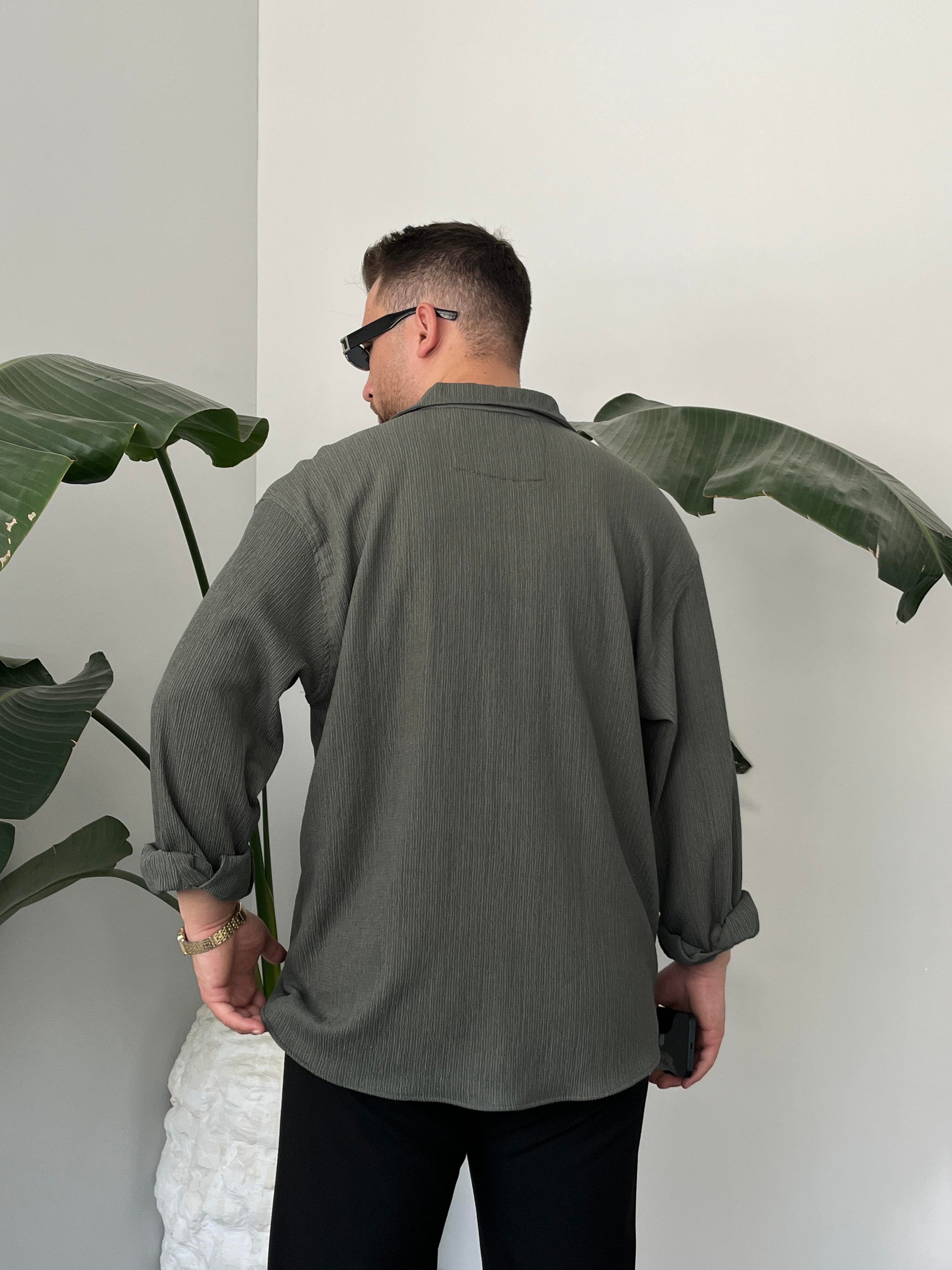 Küf Yeşili Seul Kumaş Oversize Gömlek