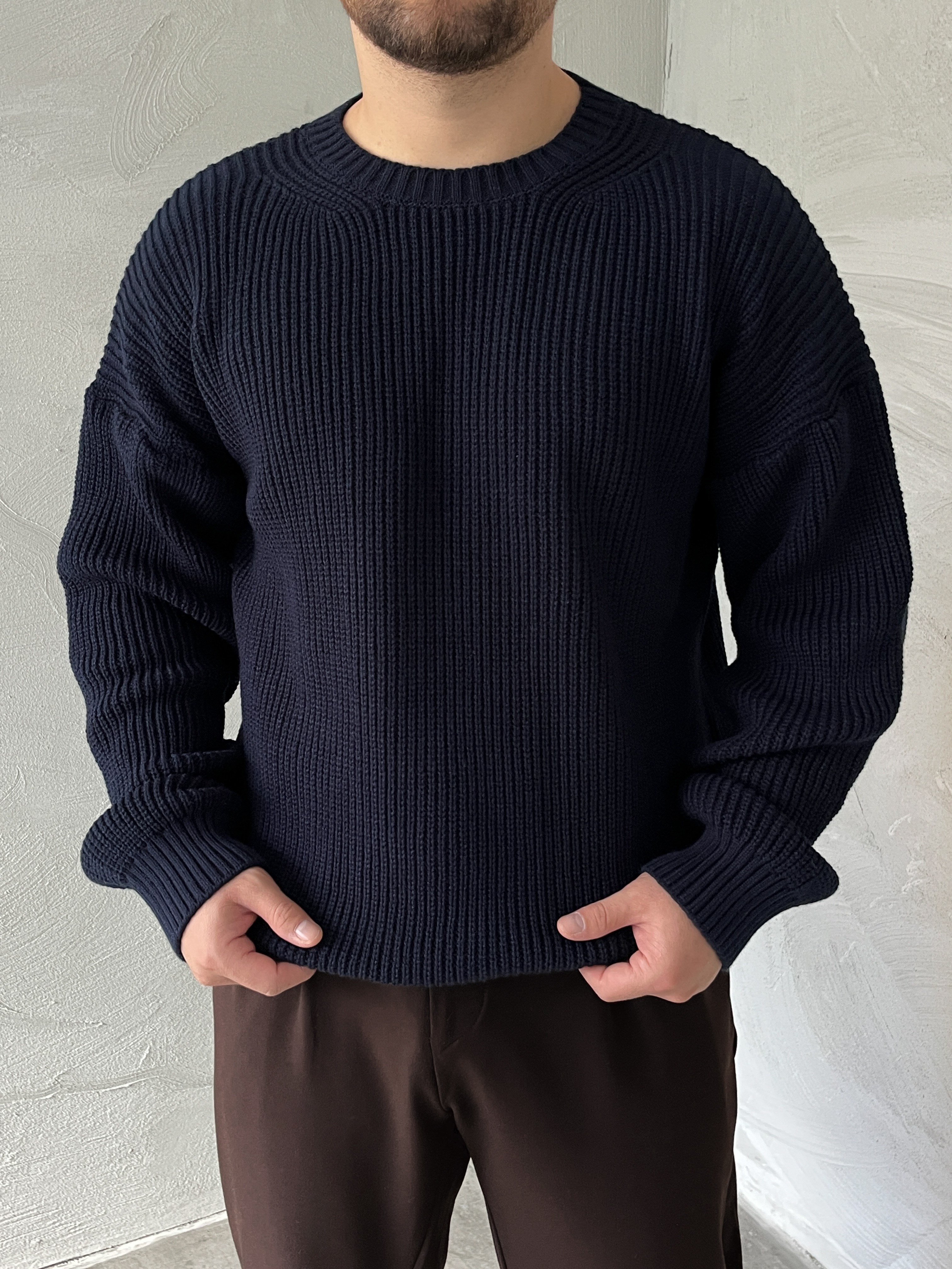 Lacivert Basic Örgü Oversize Kazak