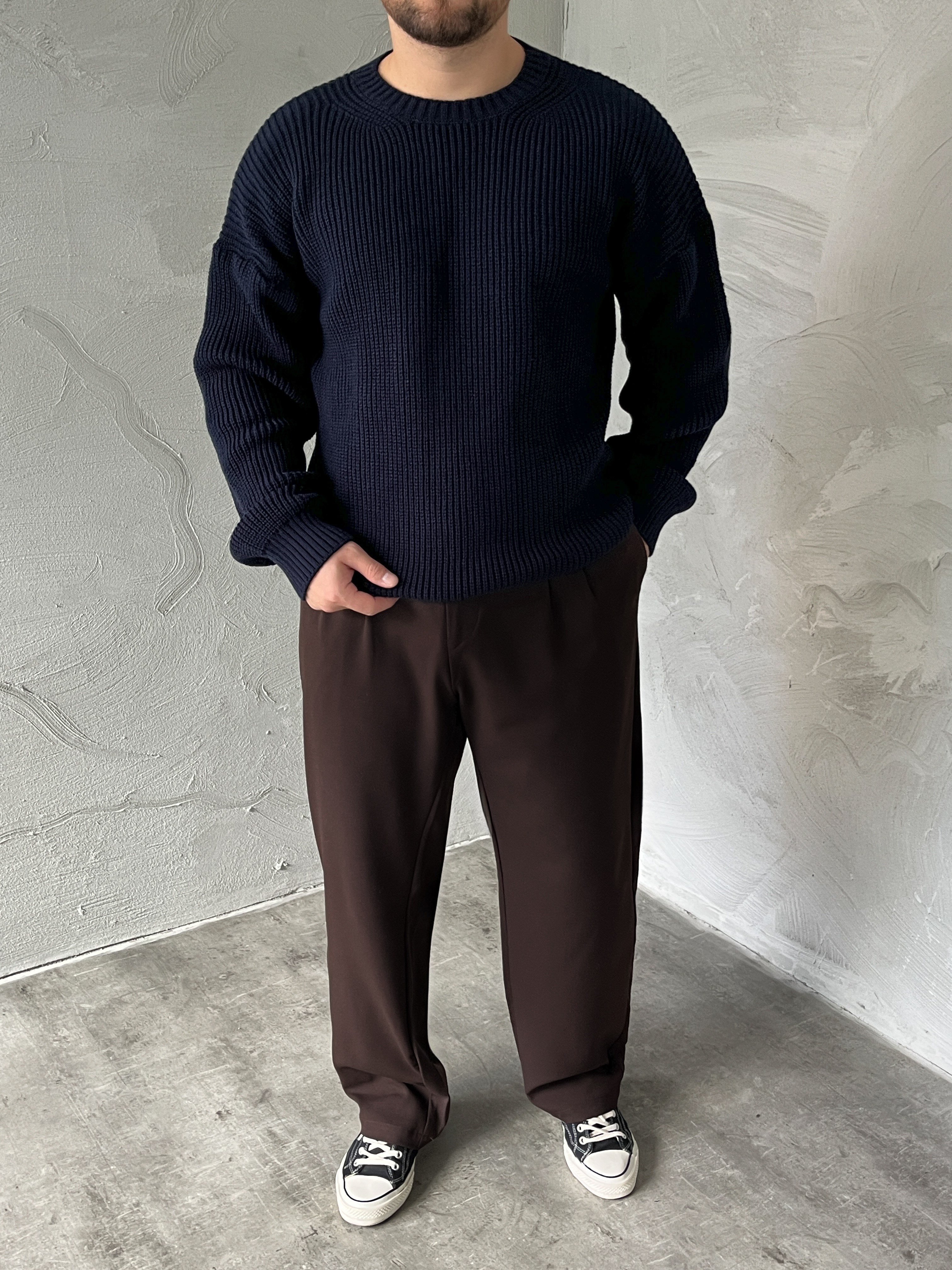 Lacivert Basic Örgü Oversize Kazak