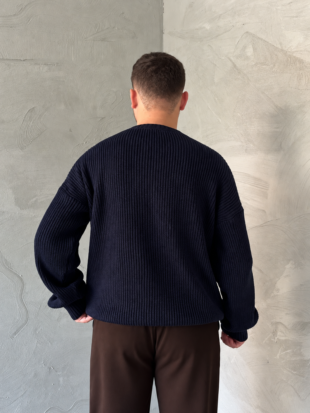 Lacivert Basic Örgü Oversize Kazak