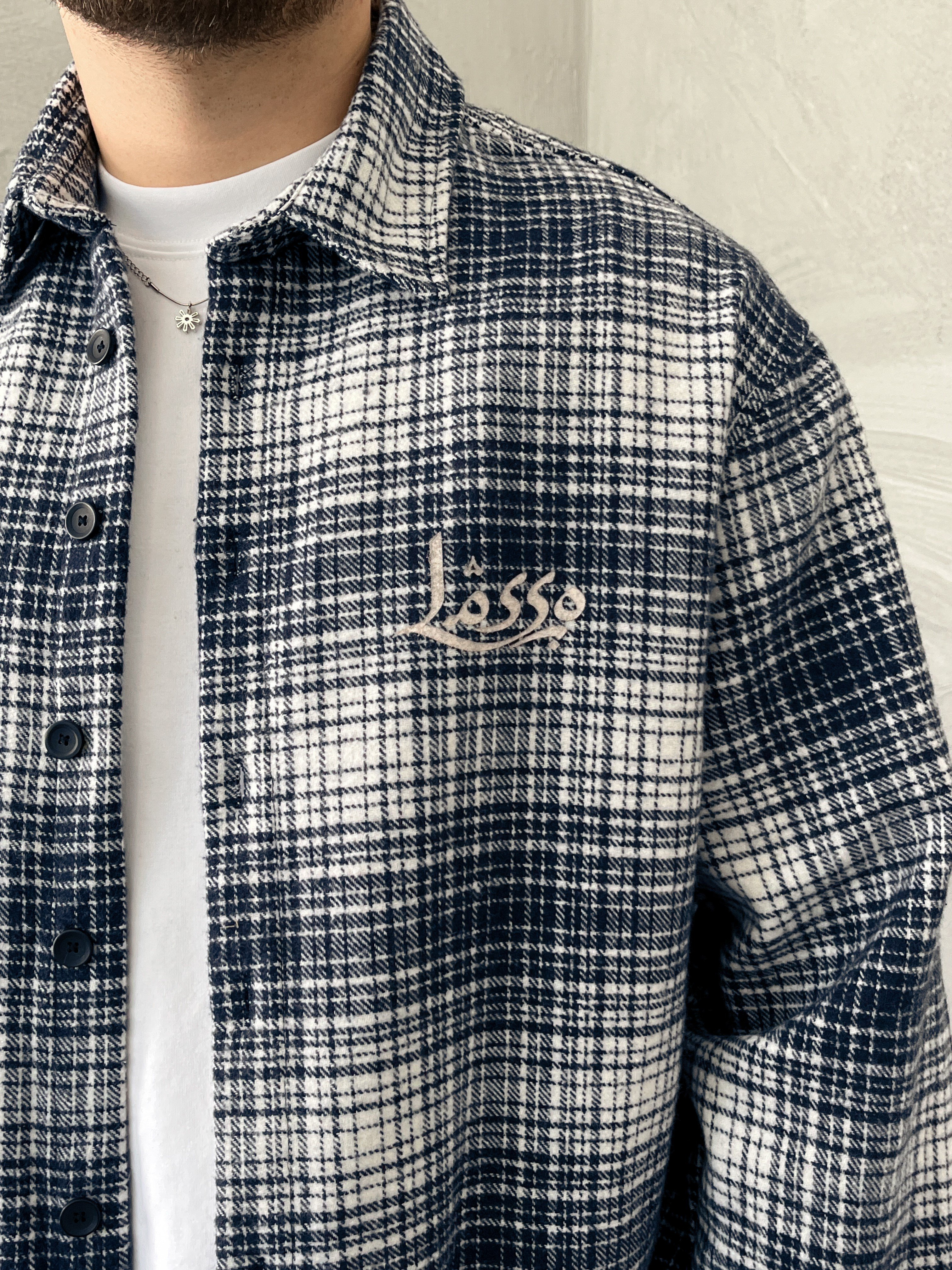 Lacivert Baskılı Oversize Ekose Gömlek