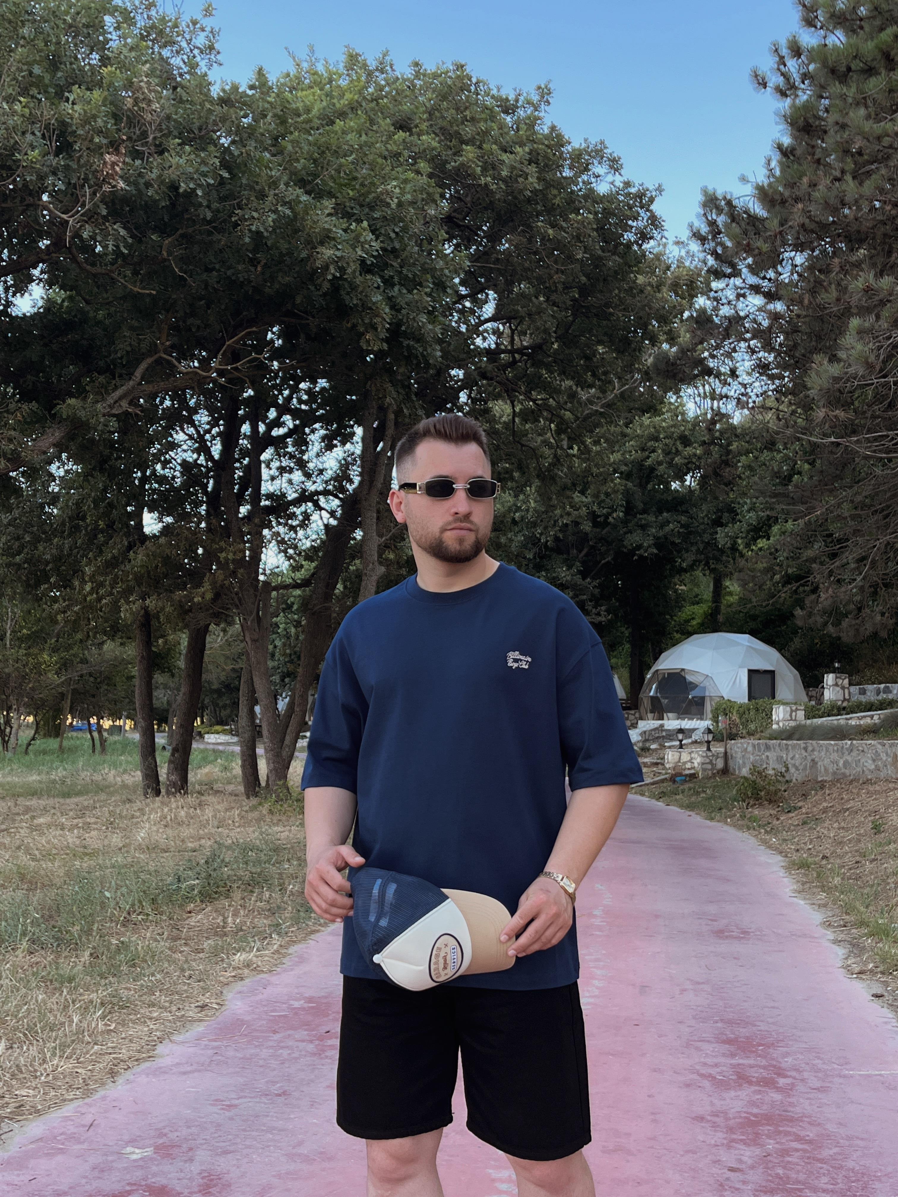 Lacivert Billionaire Boys Nakışlı Oversize T-shirt