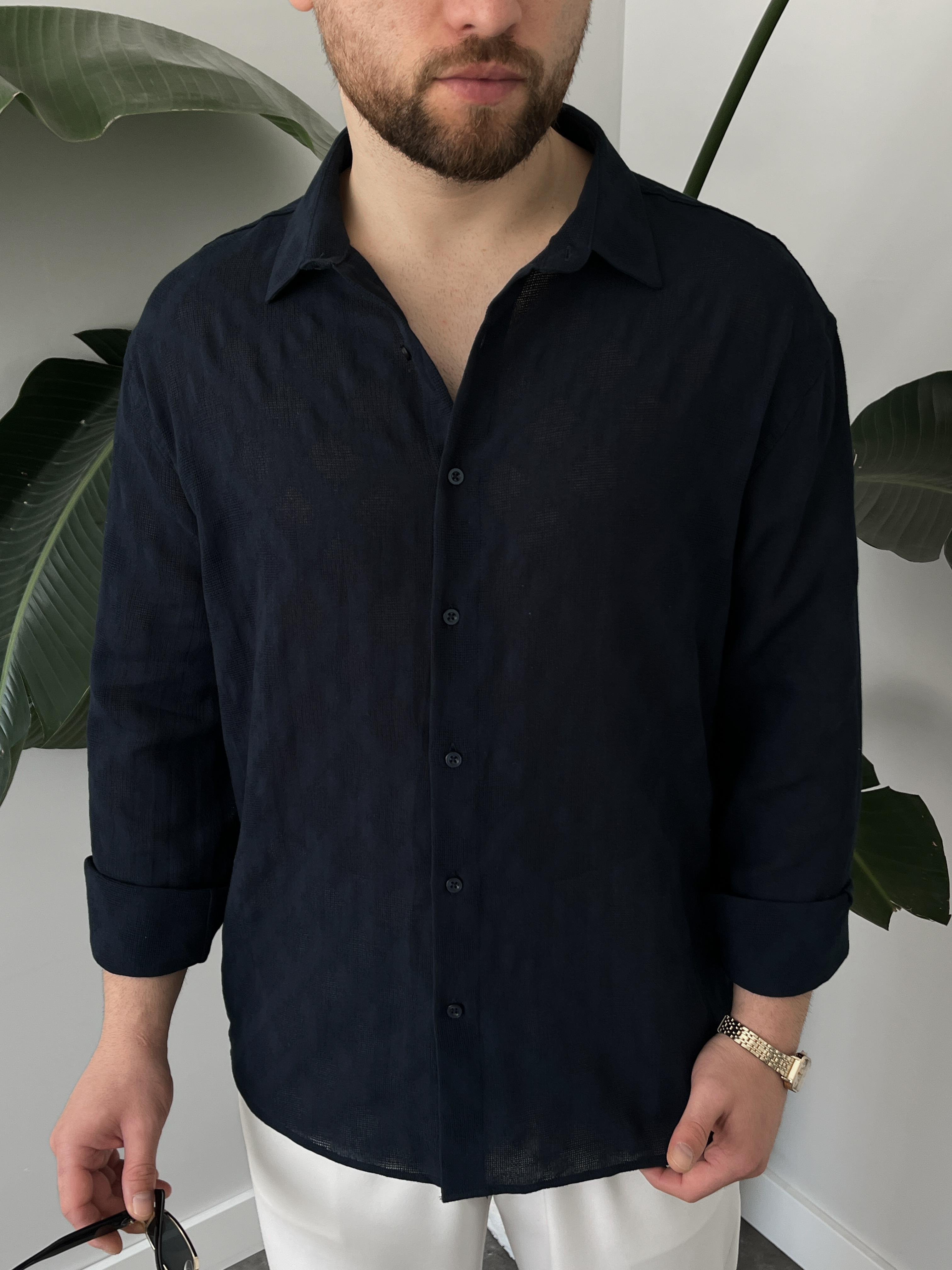 Lacivert Casual Desenli Gömlek