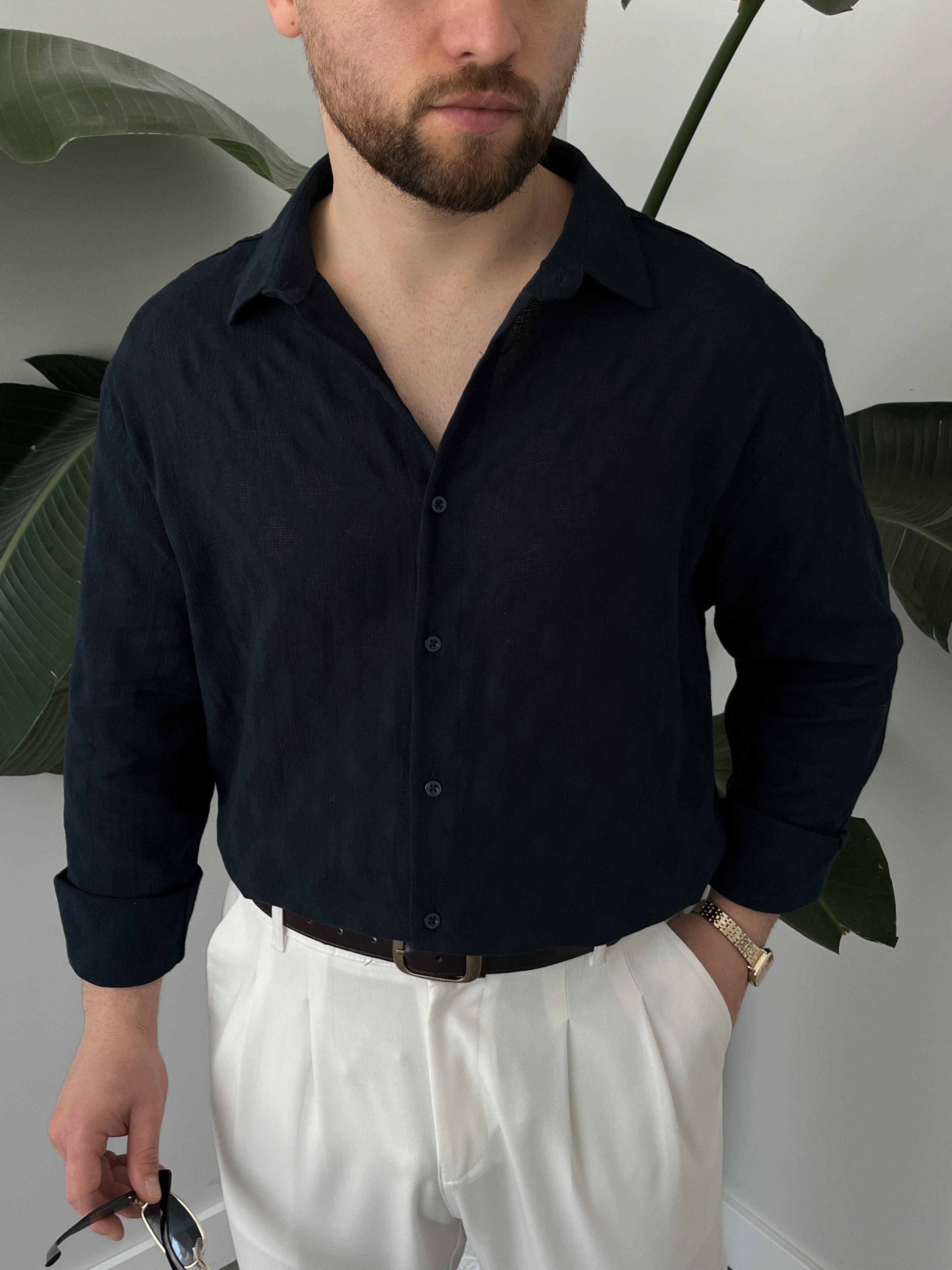 Lacivert Casual Desenli Gömlek