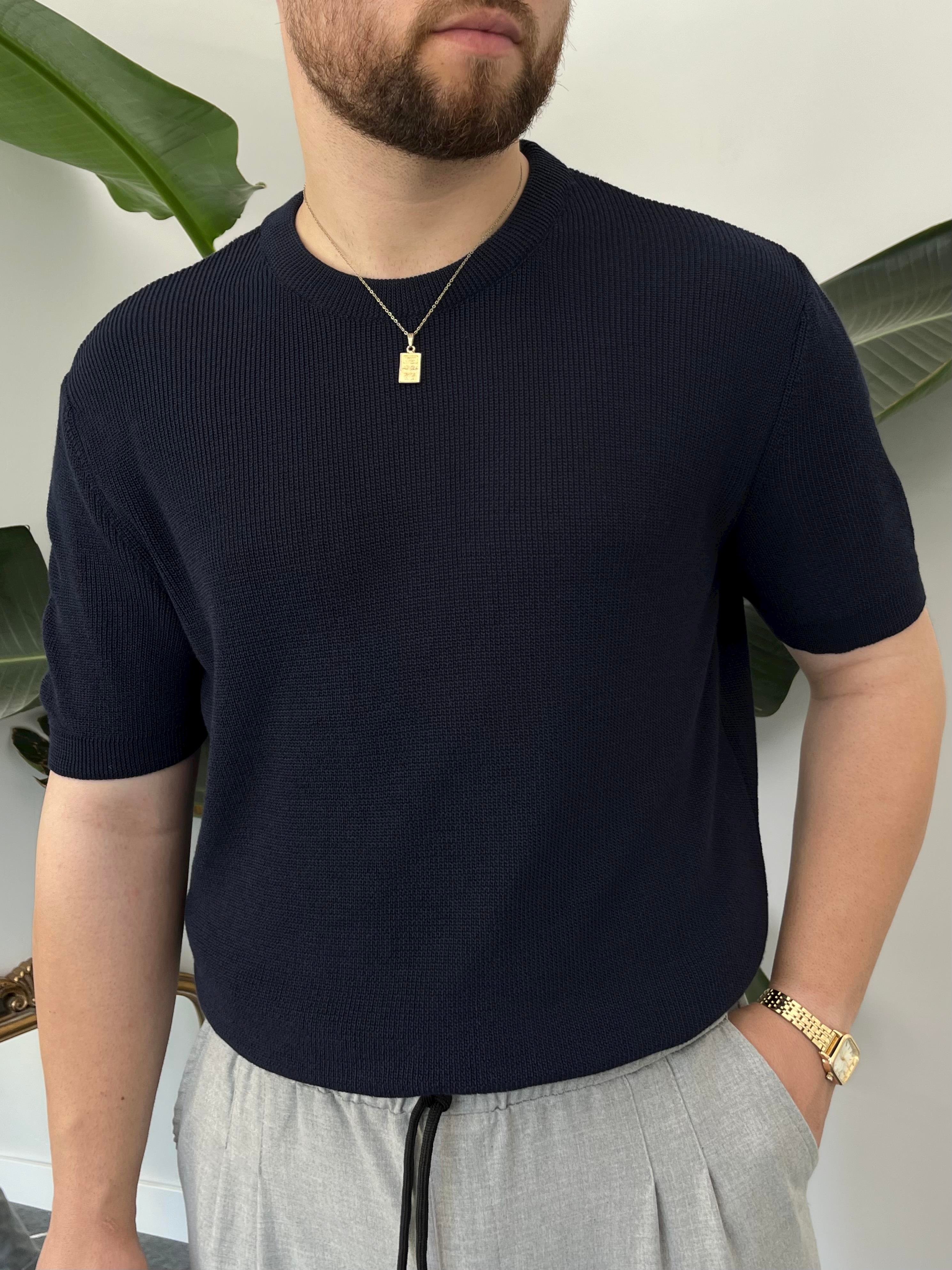 Lacivert Casual Örme Triko T-shirt