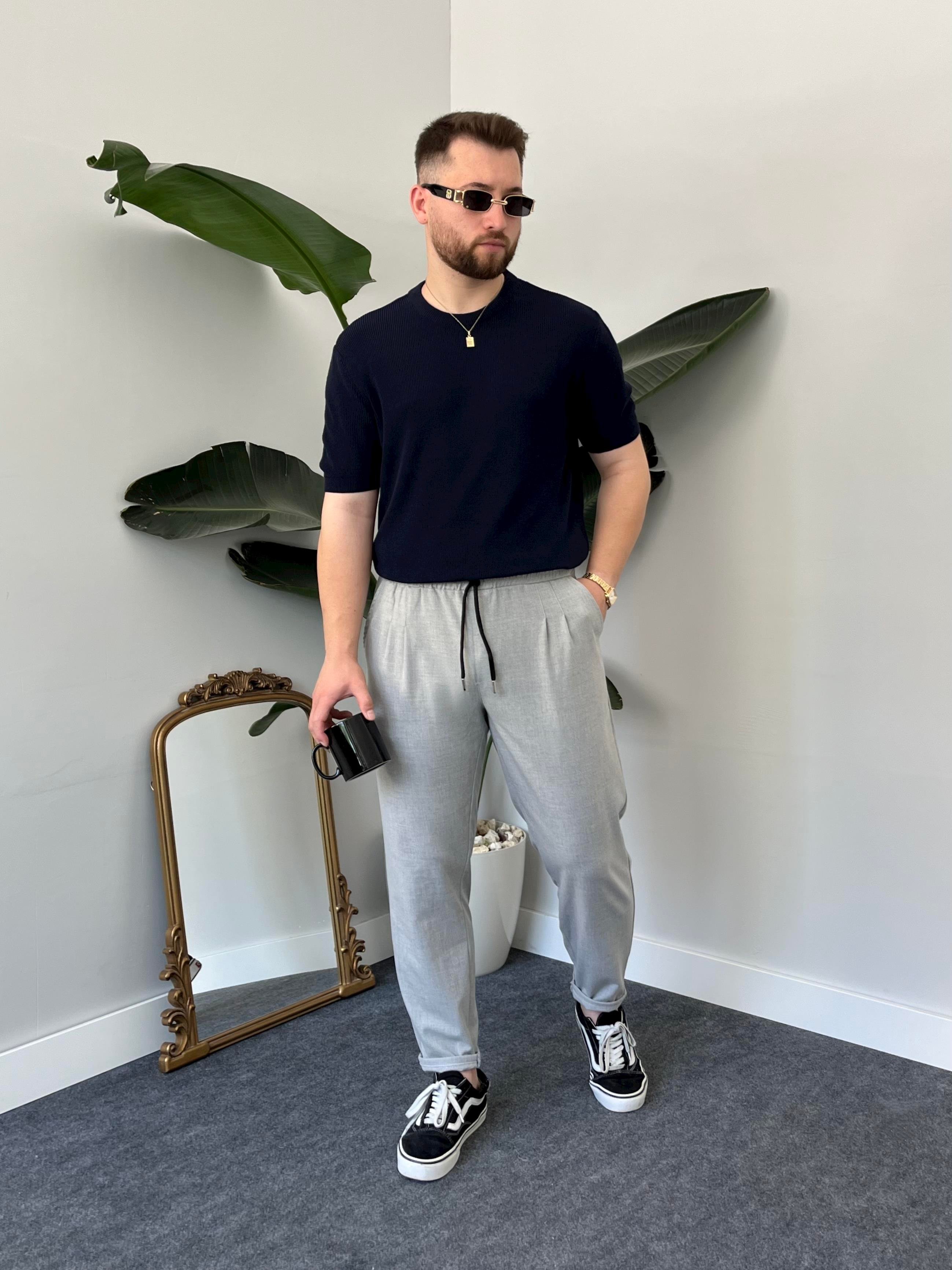 Lacivert Casual Örme Triko T-shirt