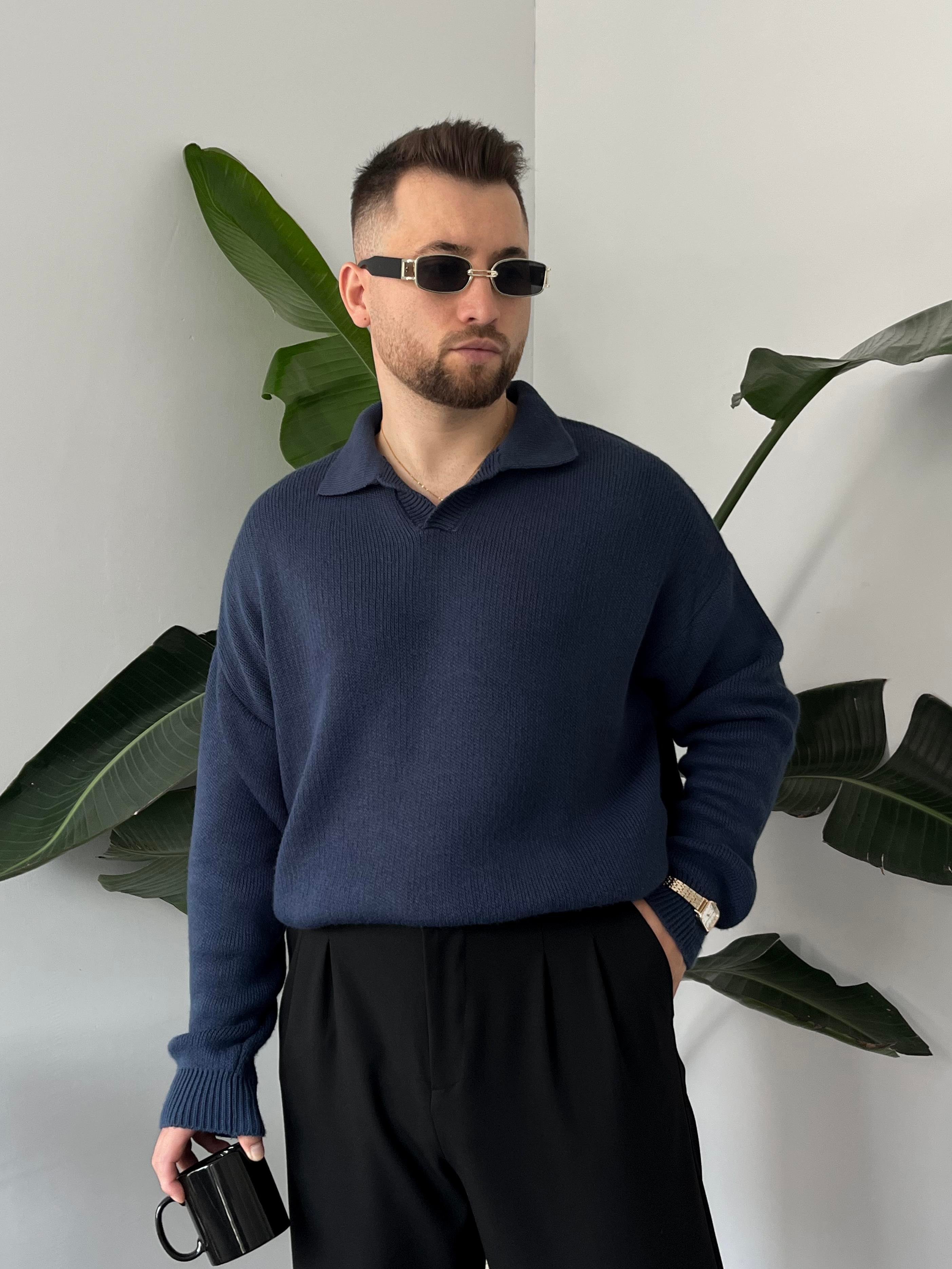 Lacivert Casual Polo Yaka Kazak