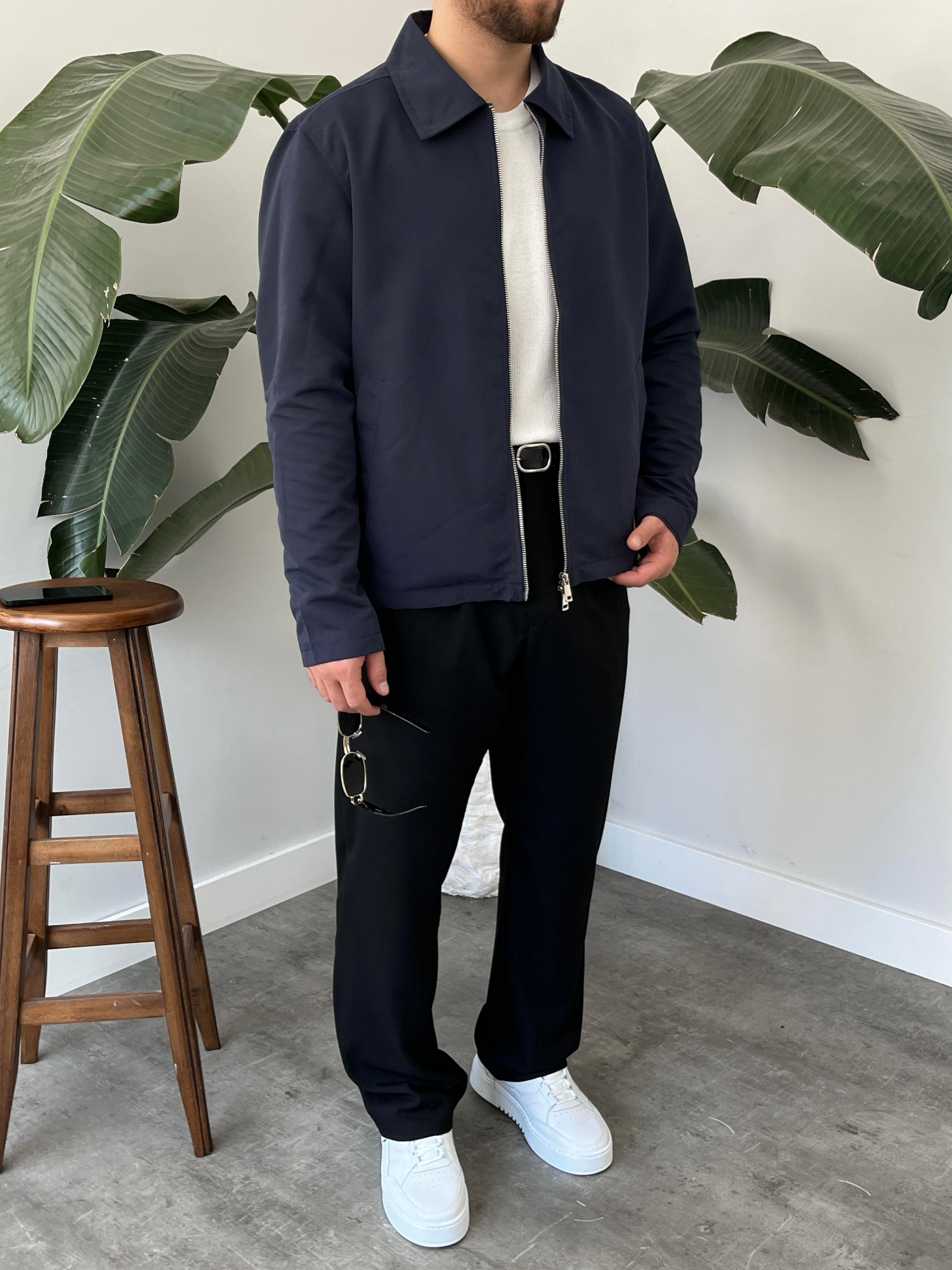 Lacivert Çift Yön Fermuar Boxy Fit Casual Ceket