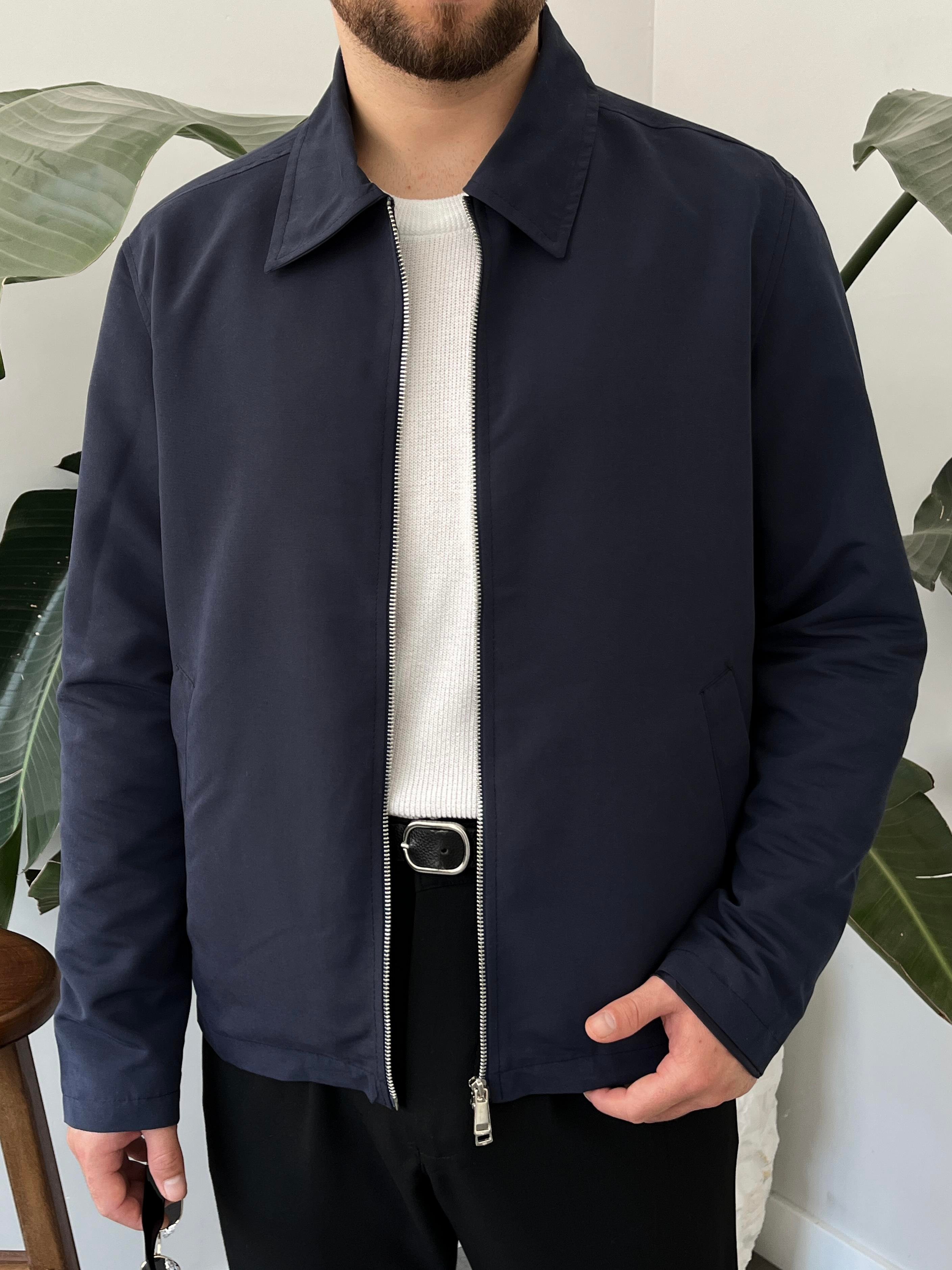 Lacivert Çift Yön Fermuar Boxy Fit Casual Ceket